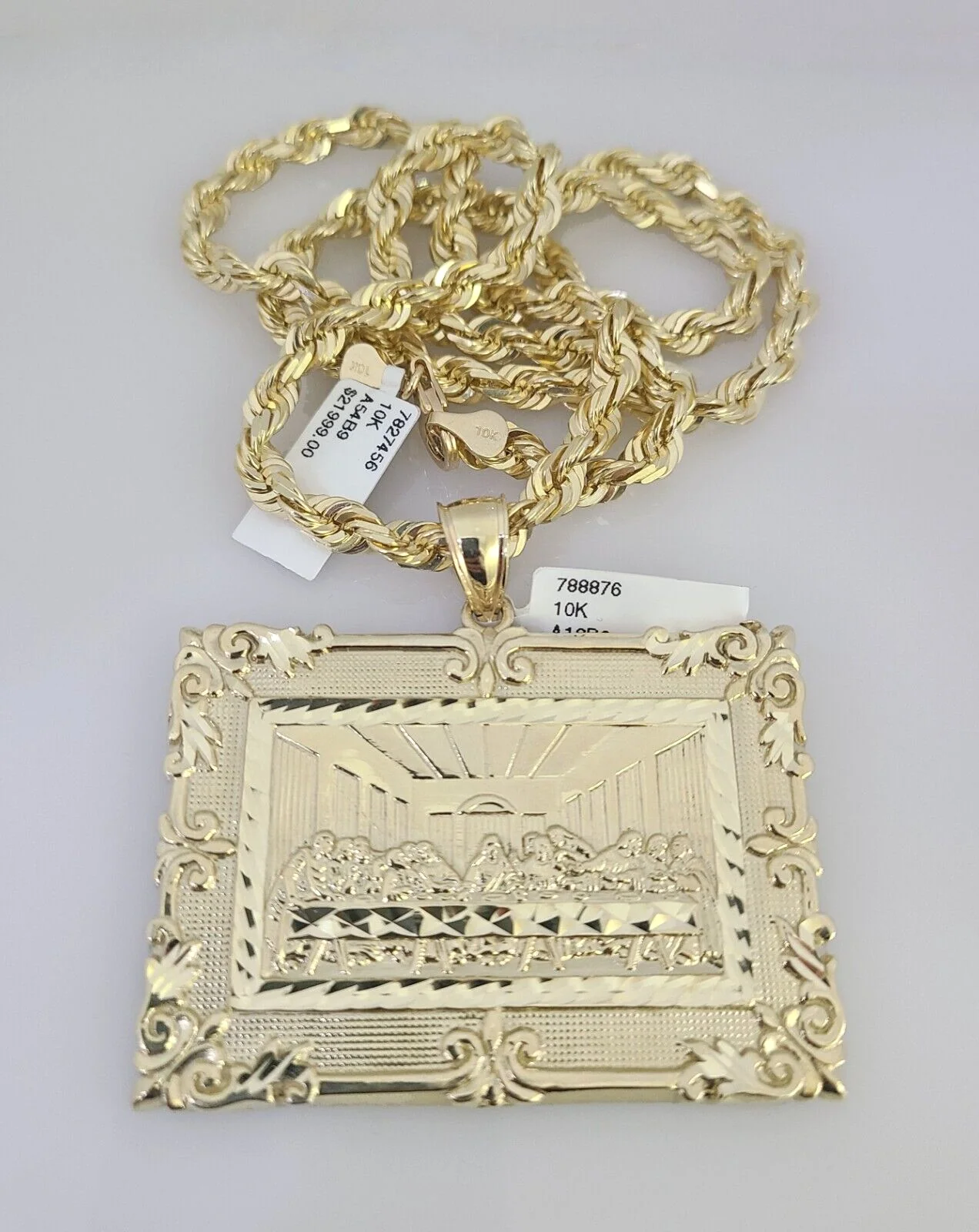 Real 10k Solid Rope Chain Last Supper Charm Set 6mm 20"-30" Inch Necklace Gold