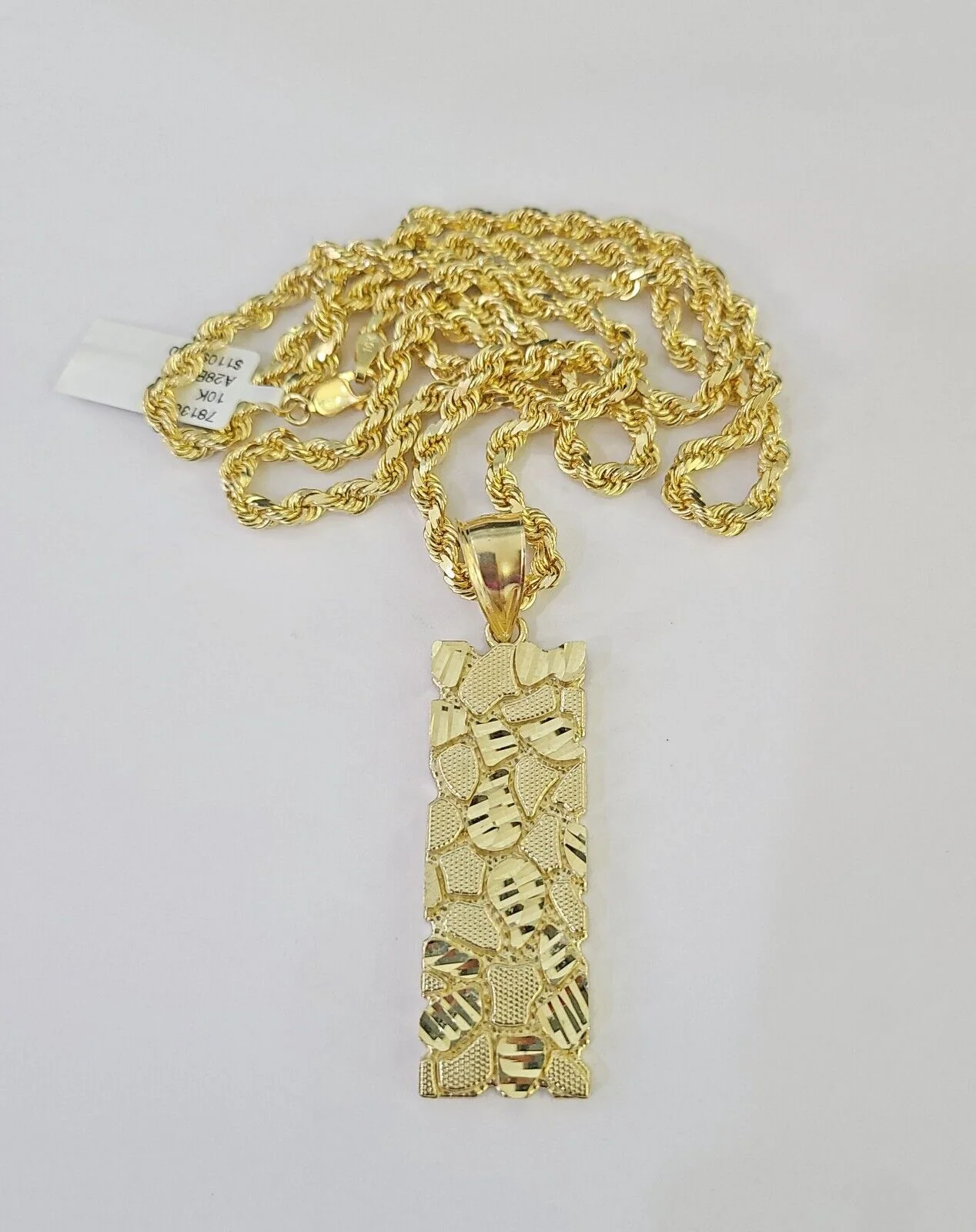 Real 10k Solid Rope Chain Nugget Charm Set 4mm 18"-30" Inch Necklace Yellow Gold - Image 5