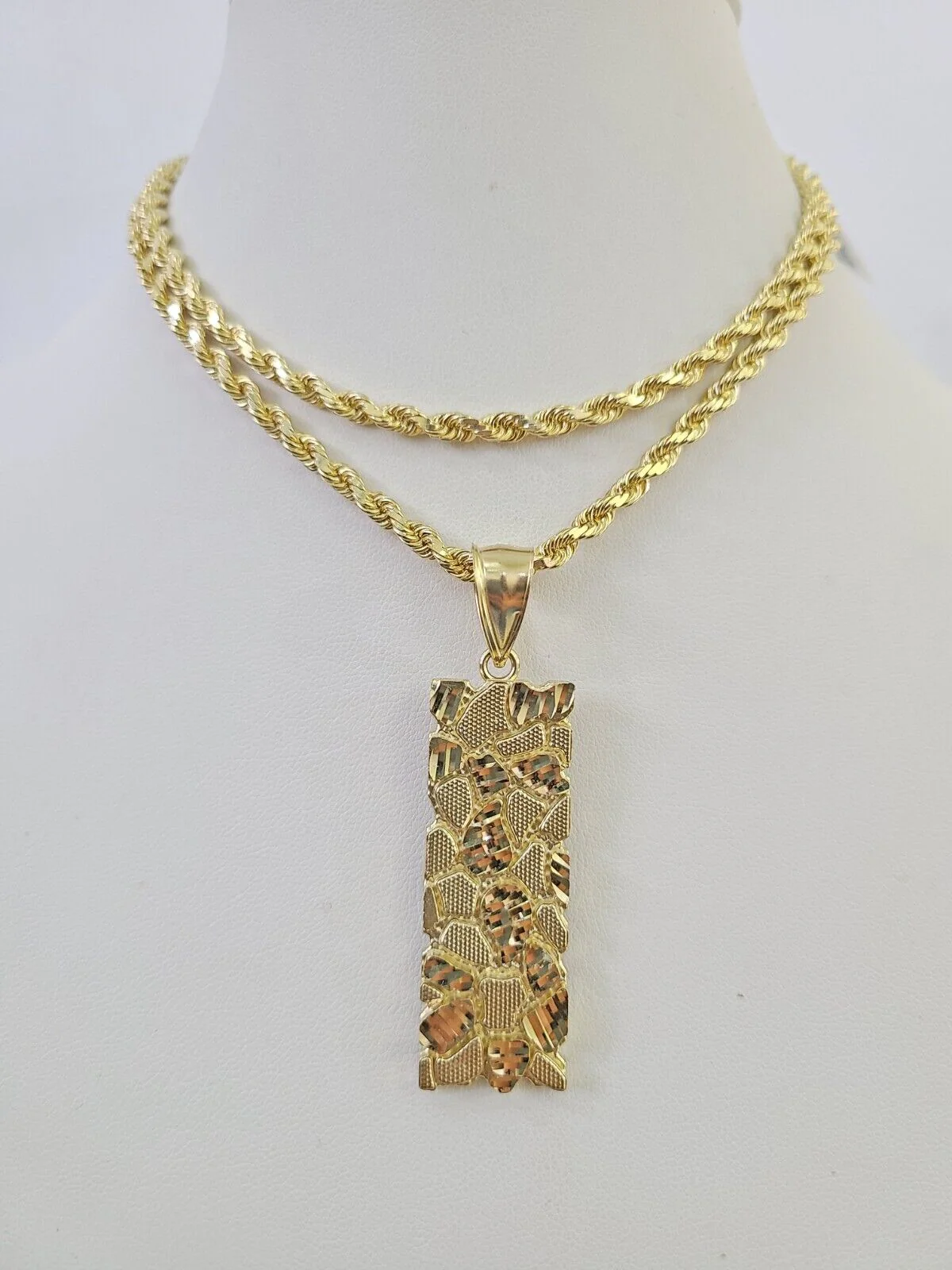 Real 10k Solid Rope Chain Nugget Charm Set 4mm 18"-30" Inch Necklace Yellow Gold - Image 6