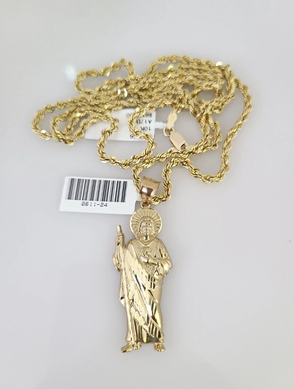 REAL 10k Solid Rope Chain Saint Jude Charm Pendant 3mm Set 18"-26" in Necklace - Image 2