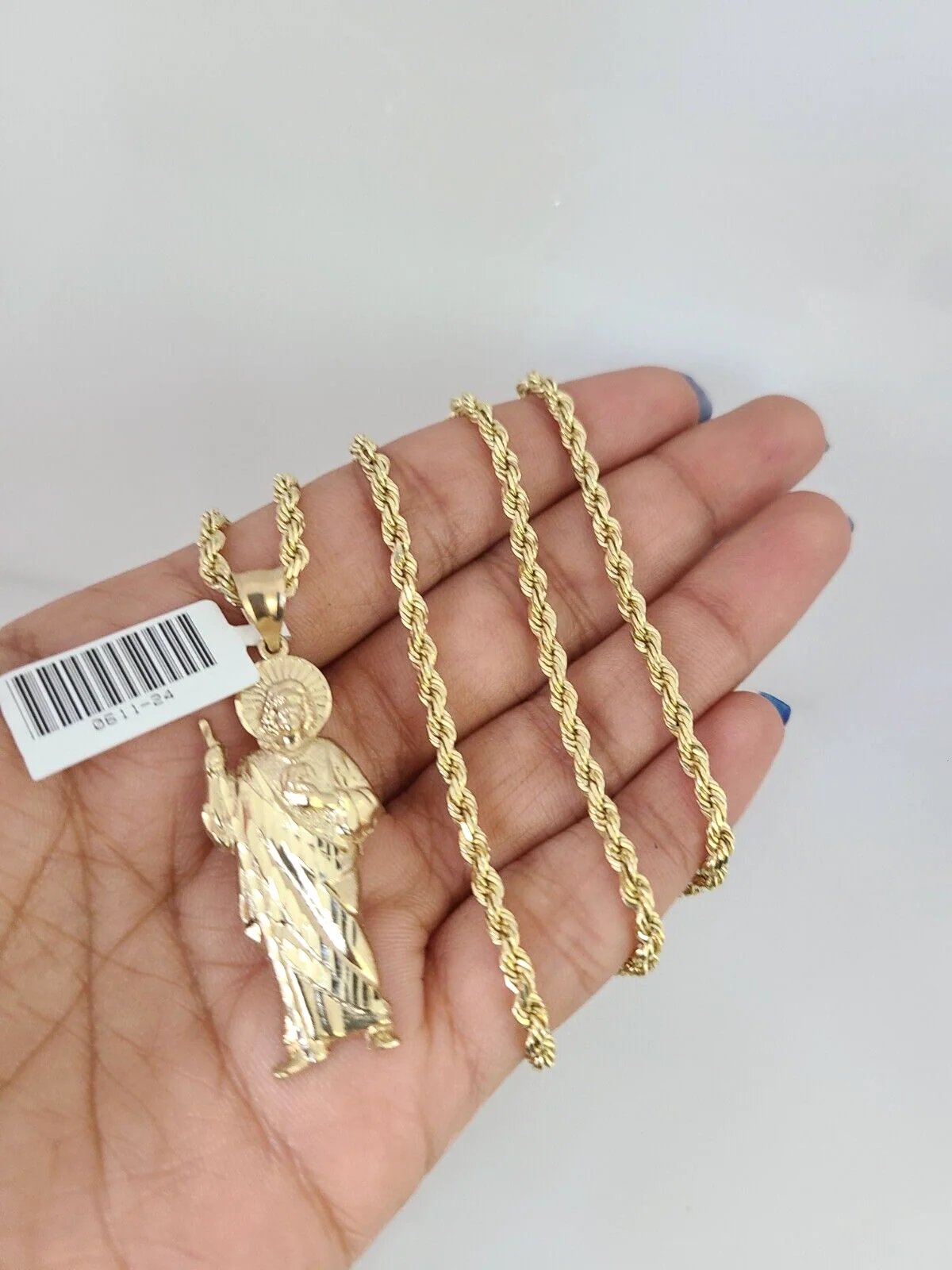 REAL 10k Solid Rope Chain Saint Jude Charm Pendant 3mm Set 18"-26" in Necklace - Image 4
