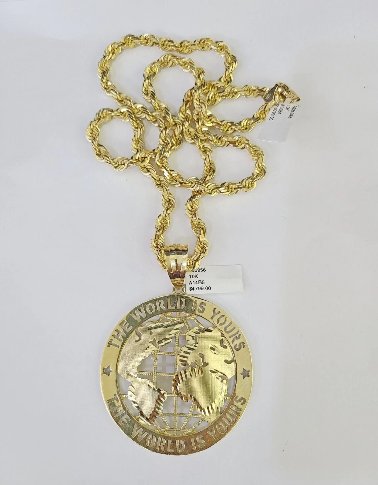 Real 10k Solid Rope Chain World is Yours Charm Set 6mm 20"-30" Inch Necklace - Image 3
