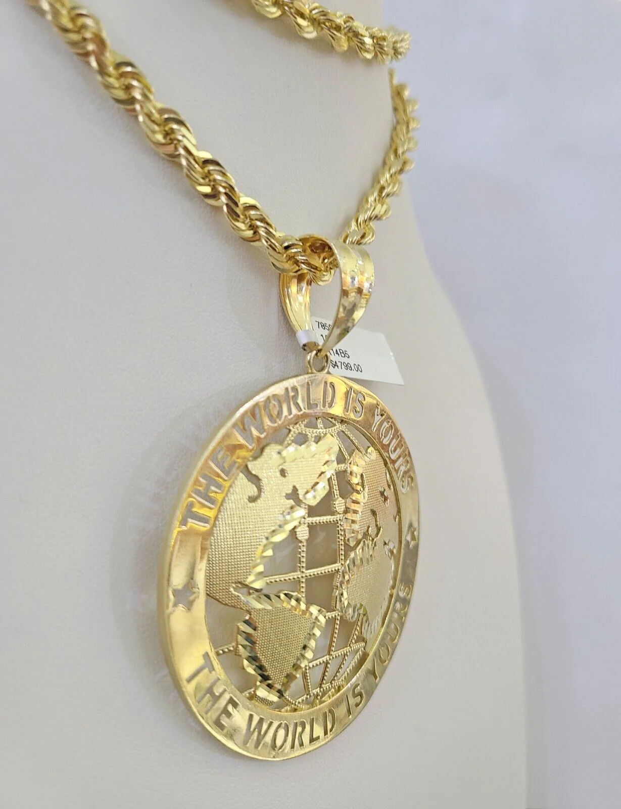 Real 10k Solid Rope Chain World is Yours Charm Set 6mm 20"-30" Inch Necklace - Image 6