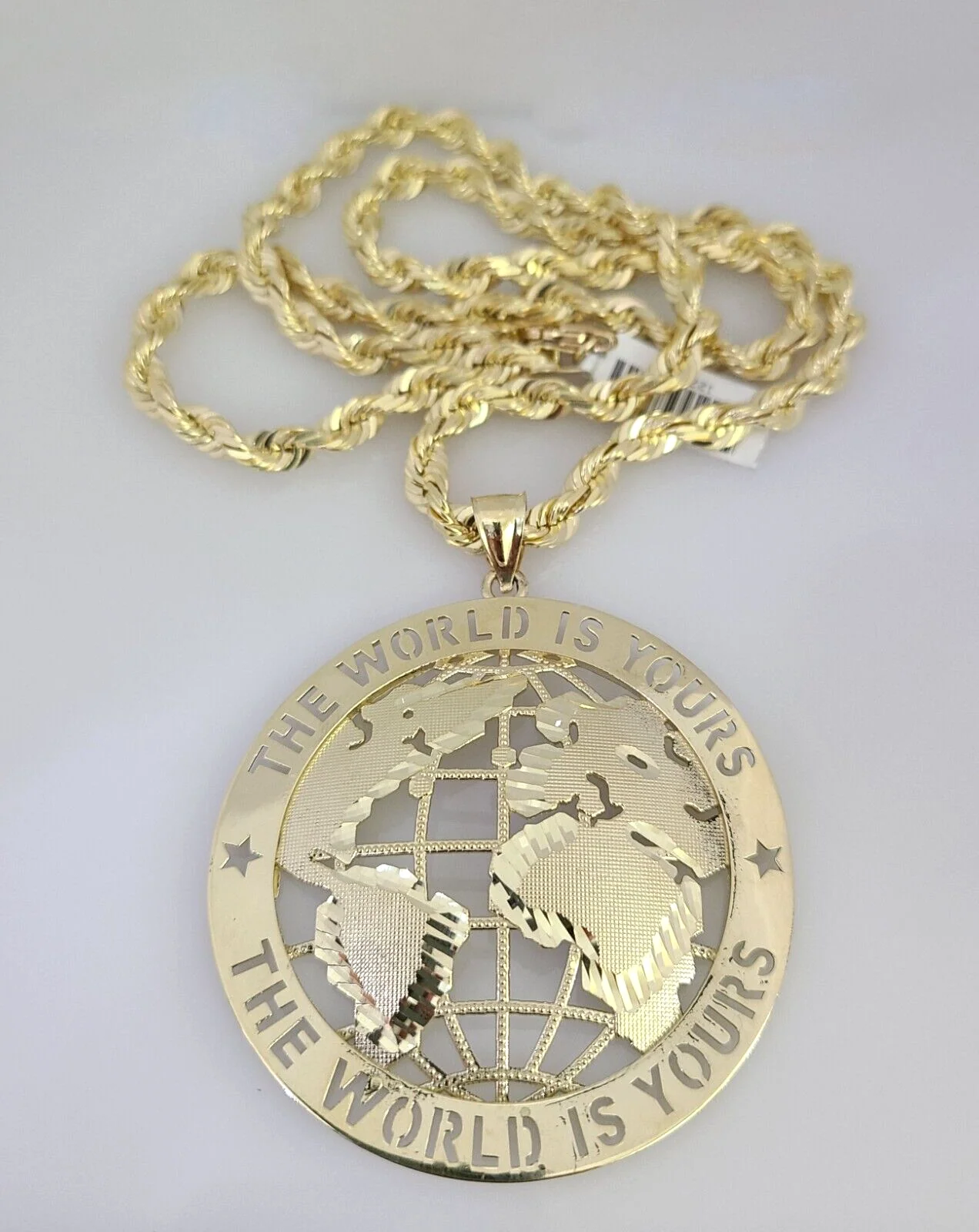 REAL 10k Solid Rope Necklace 6mm World is Yours Pendant SET Chain 20"-30'' Gold - Image 5