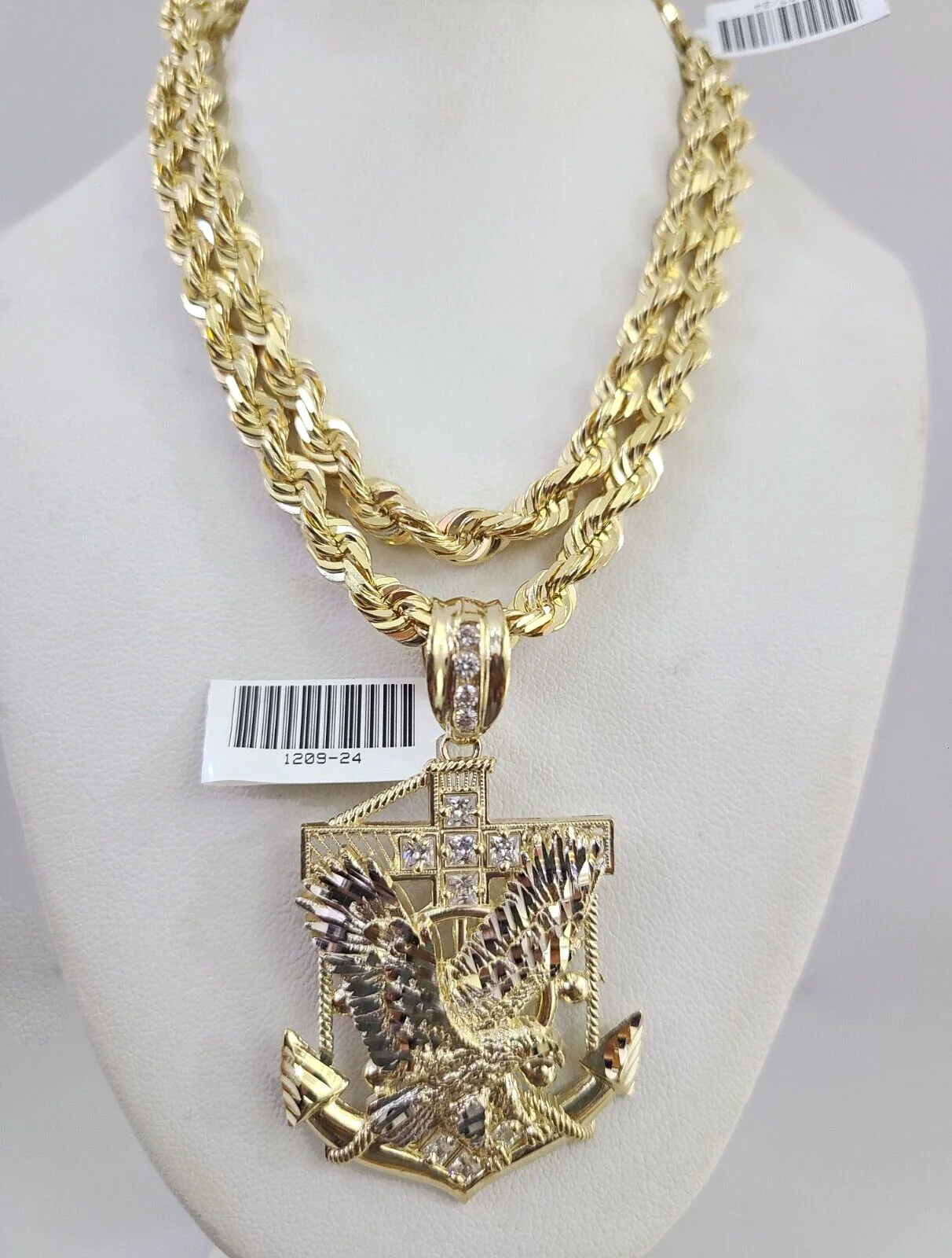 REAL 10k Solid Rope Necklace Eagle Anchor Pendant SET Chain 20"-30'' 6mm Gold - Image 2