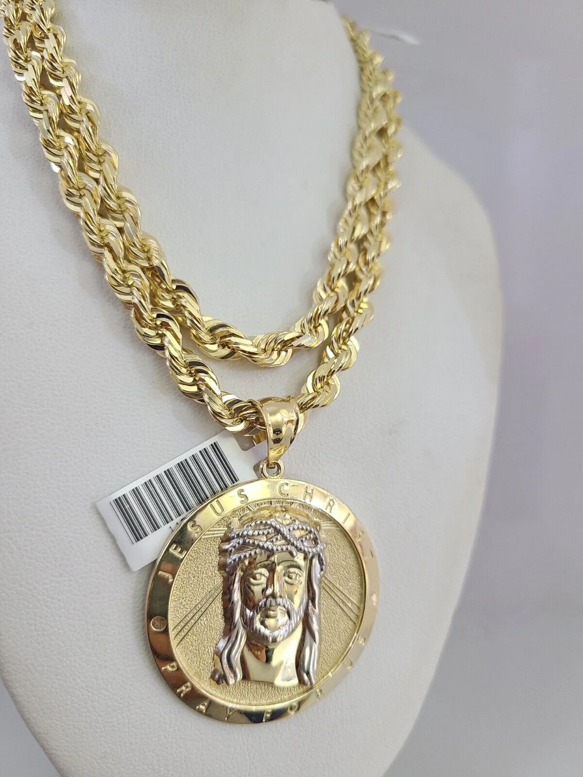 REAL 10k Solid Rope Necklace Jesus Christ Pendant SET Chain 20"-30'' 6mm Gold - Image 11