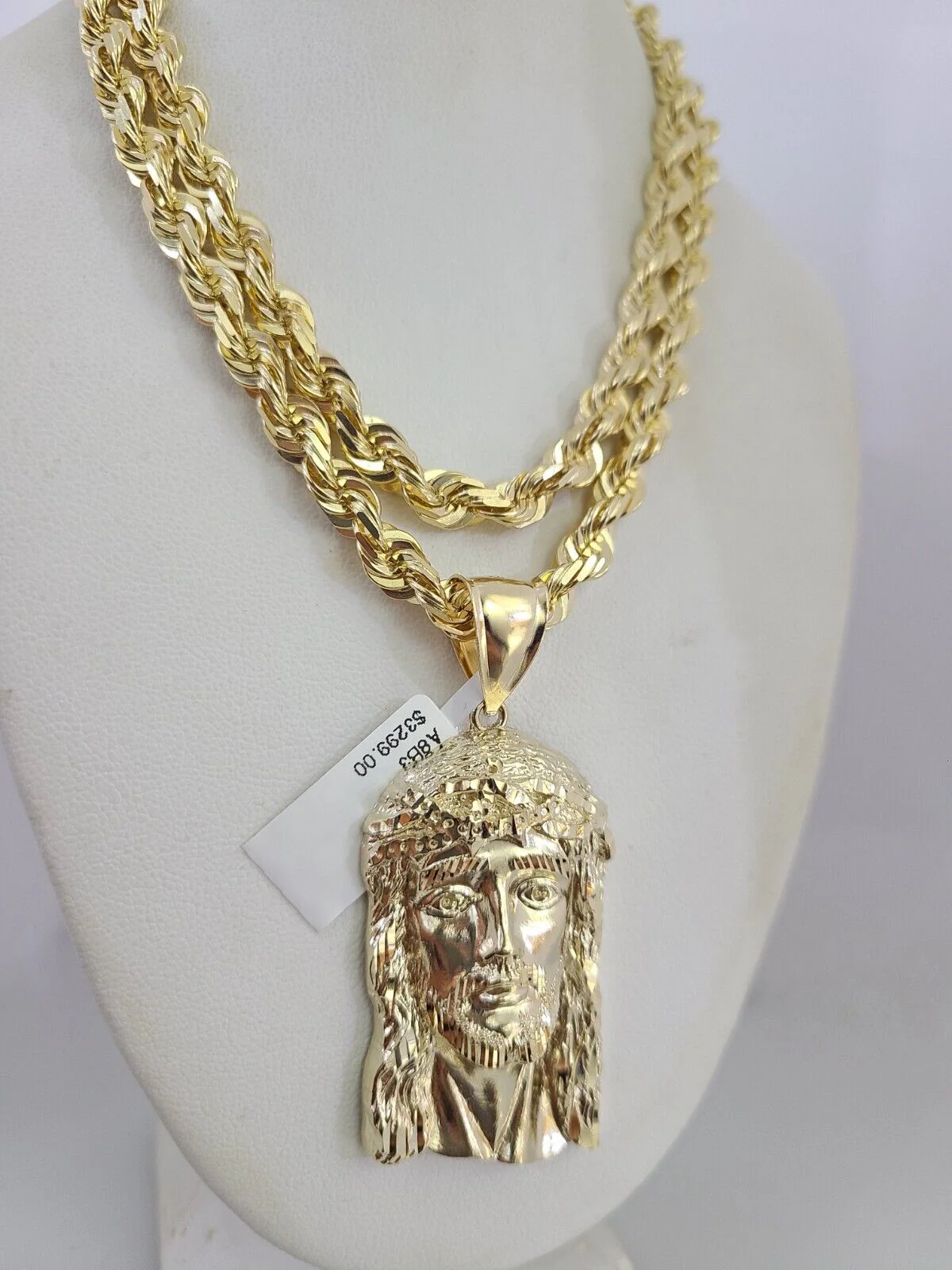 REAL 10k Solid Rope Necklace Jesus Head Pendant SET Chain 20"-30'' 6mm Gold - Image 6