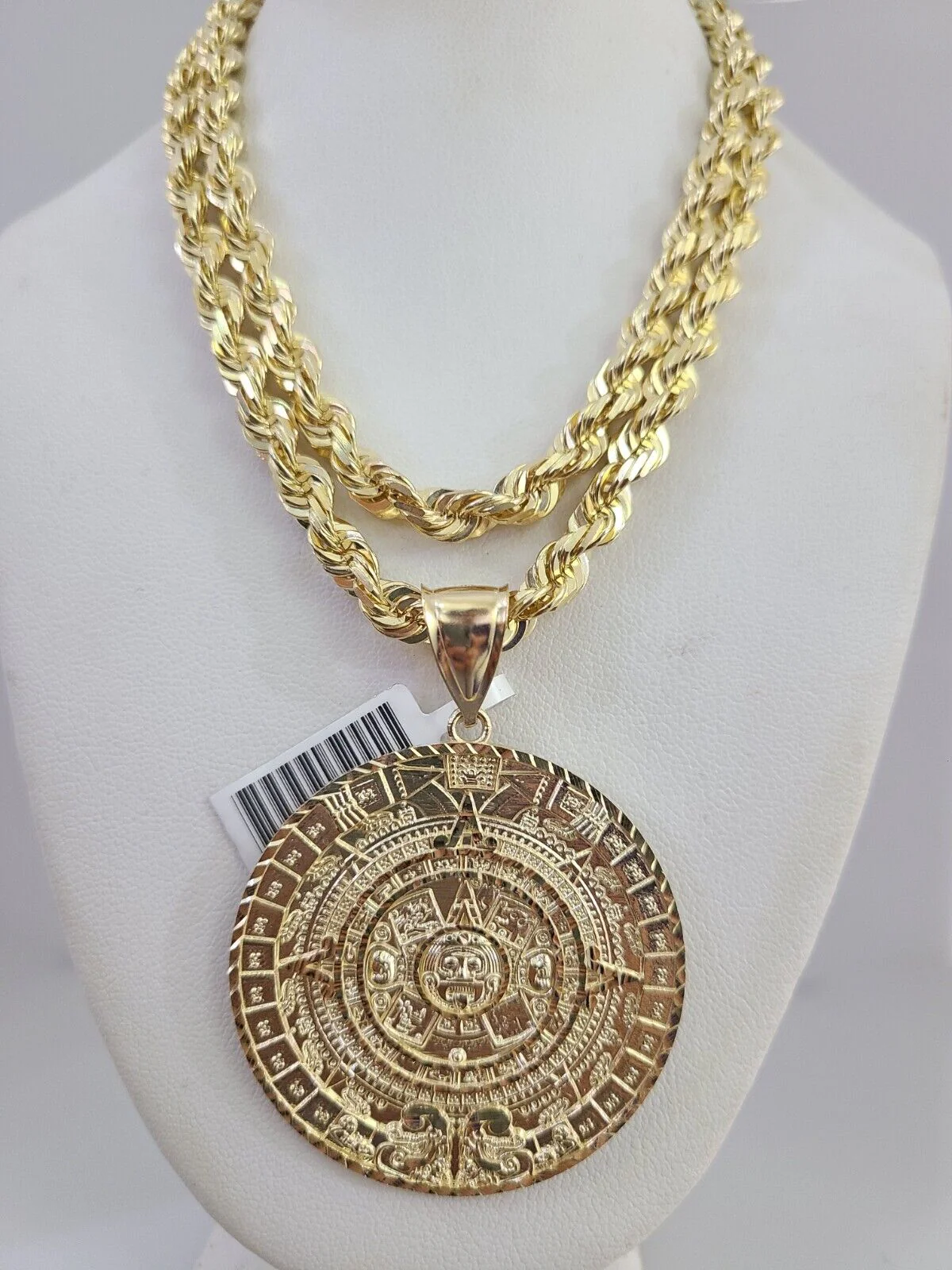 REAL 10k Solid Rope Necklace Mayan Calendar Pendant SET Chain 20"-30'' 6mm Gold - Image 11