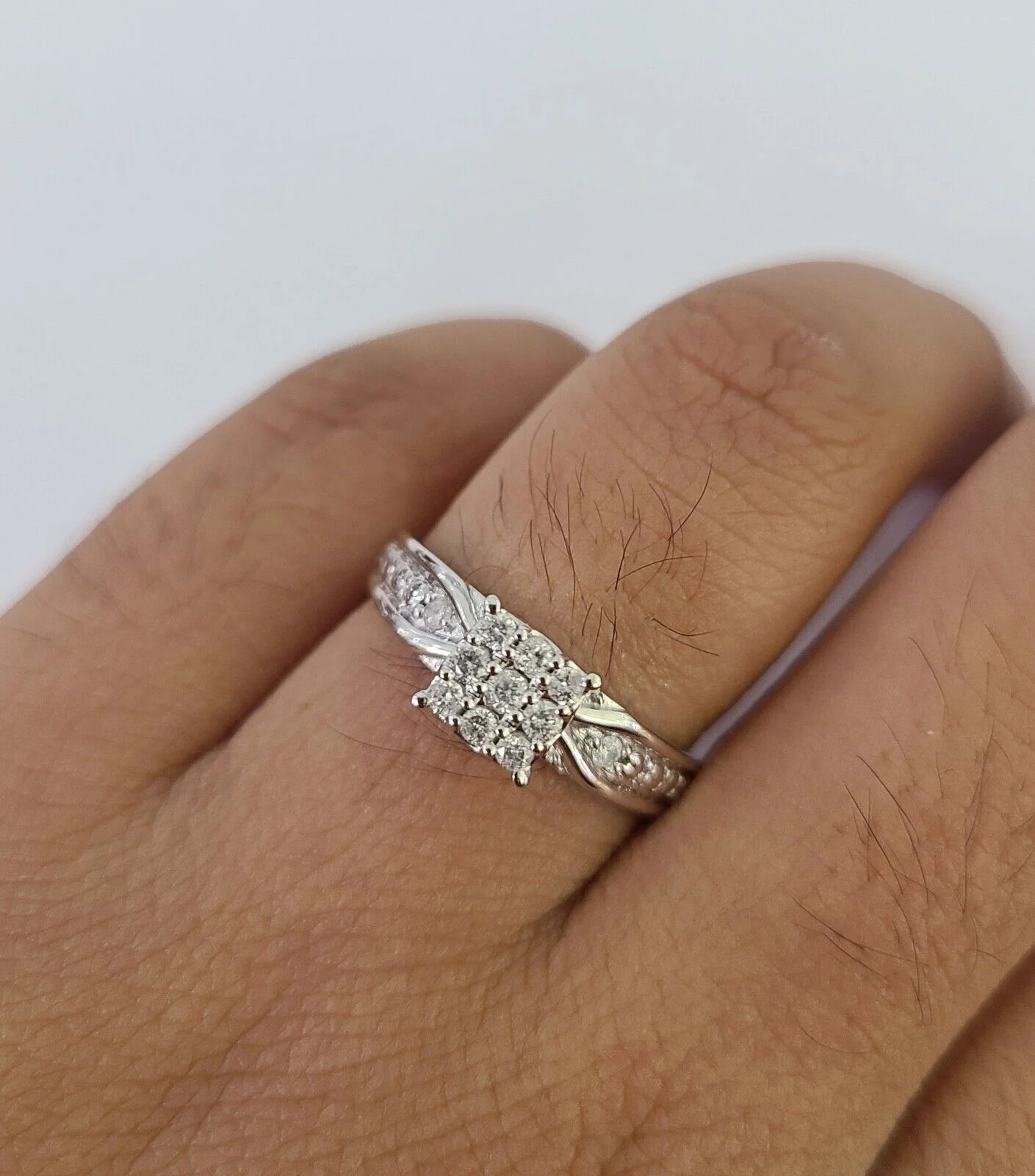 REAL 10k White Gold Diamond Ring Ladies Men Trio SET Wedding Engagement Genuine - Image 6