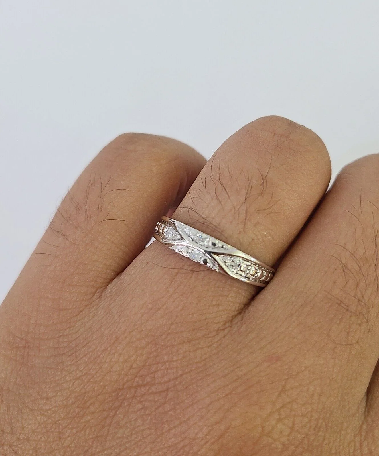 REAL 10k White Gold Diamond Ring Ladies Men Trio SET Wedding Engagement Genuine - Image 7