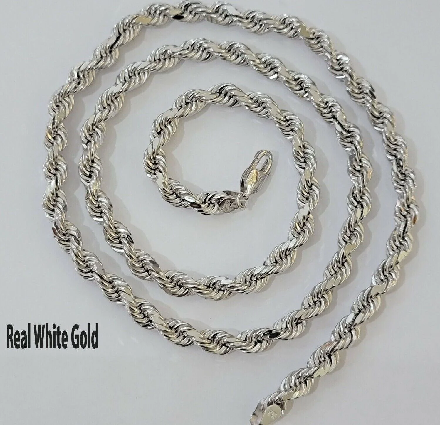 Real 10k White Gold Rope Chain Necklace 22 Inch 6mm Diamond Cuts Mens 10KT SOLID - Image 2