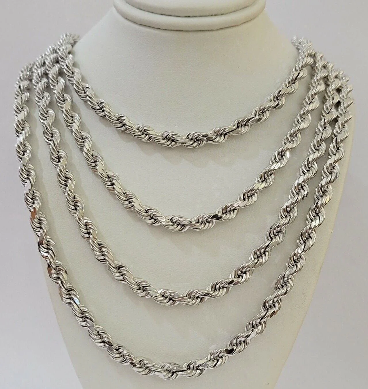 Real 10k White Gold Rope Chain Necklace 22 Inch 6mm Diamond Cuts Mens 10KT SOLID - Image 3
