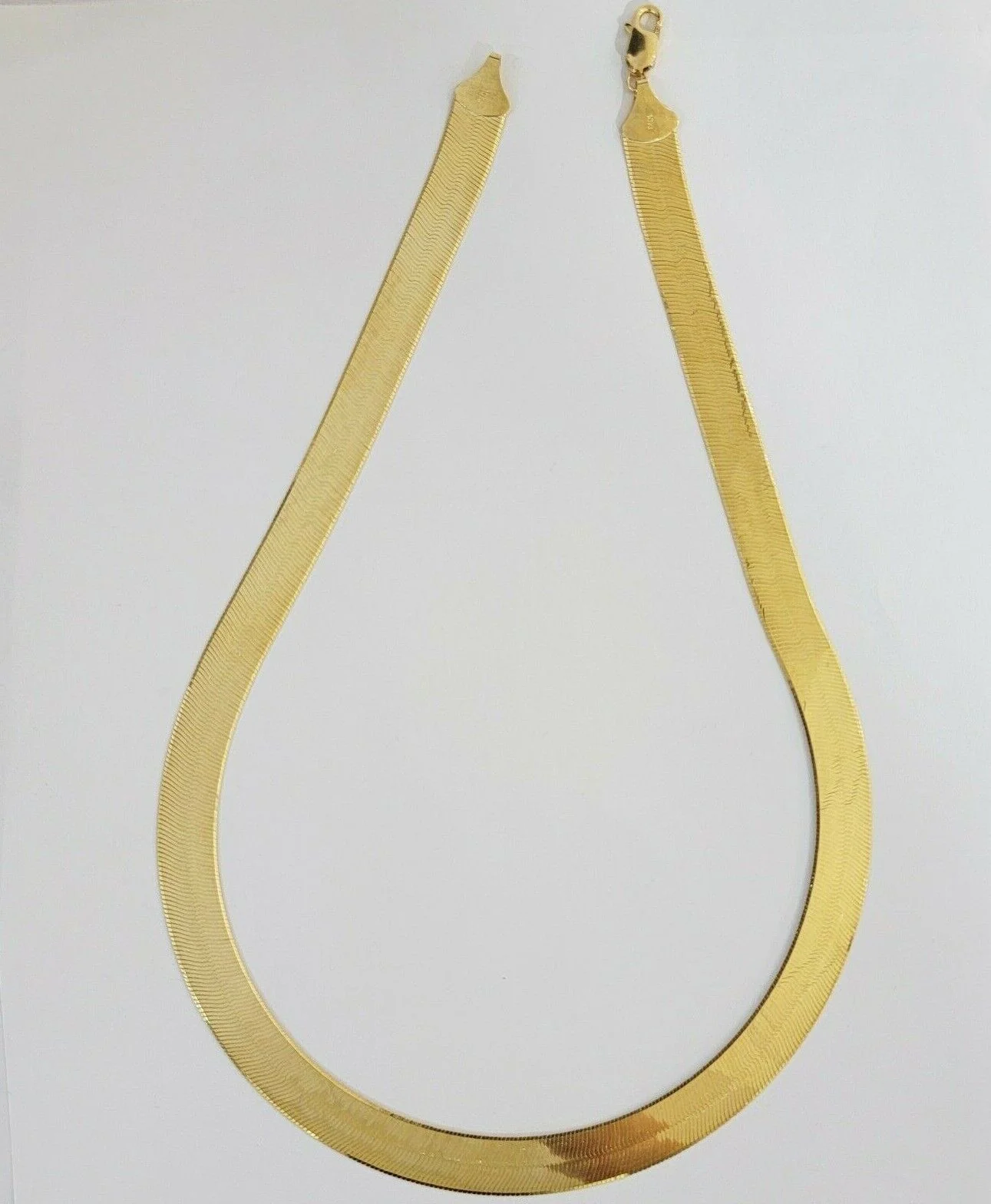 Real 10k Yellow Gold 12mm Herring Bone Chain Necklace 22'' Inch Lobster lock