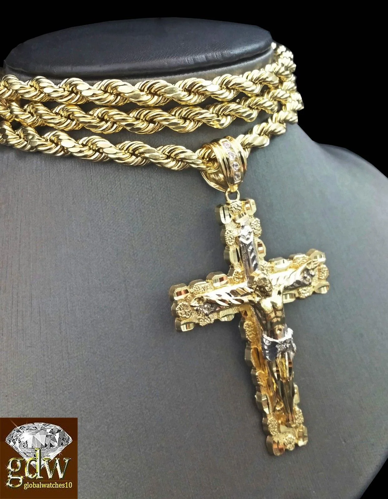Real 10K Yellow Gold 28" Inch Rope Chain Necklace Cross Pendant Charm - Image 4
