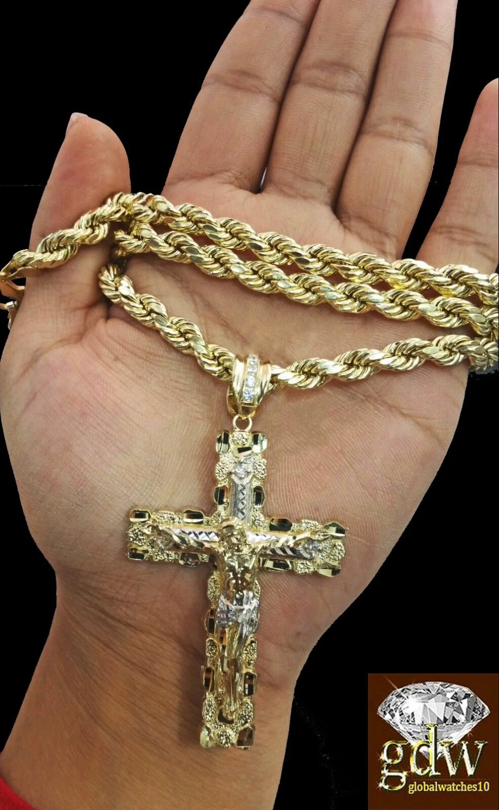 Real 10K Yellow Gold 28" Inch Rope Chain Necklace Cross Pendant Charm - Image 7