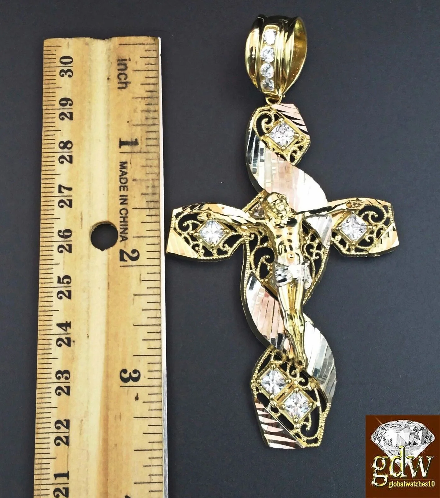Real 10K Yellow Gold 28" Inch Rope Chain with Jesus Cross Charm Pendant  Men - Image 5