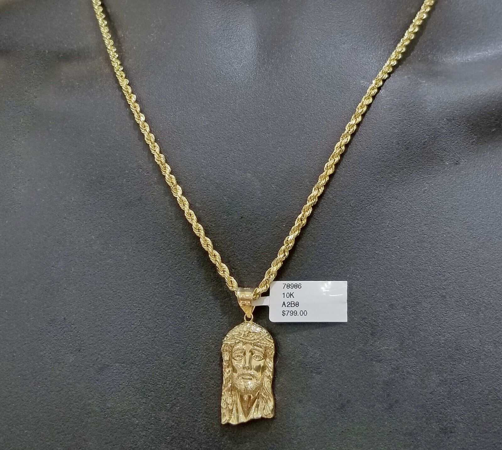 Real 10k Yellow Gold 3mm Rope Chain 18-28 inch Necklace And Jesus Head Pendant - Image 4