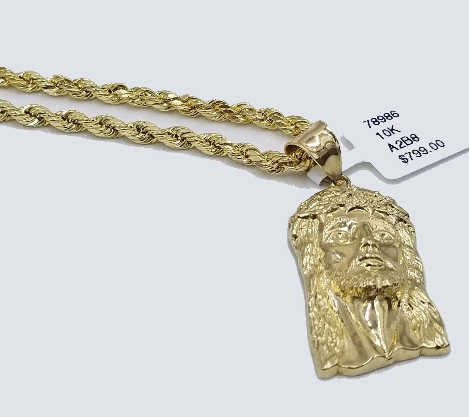 Real 10k Yellow Gold 3mm Rope Chain 18-28 inch Necklace And Jesus Head Pendant - Image 5