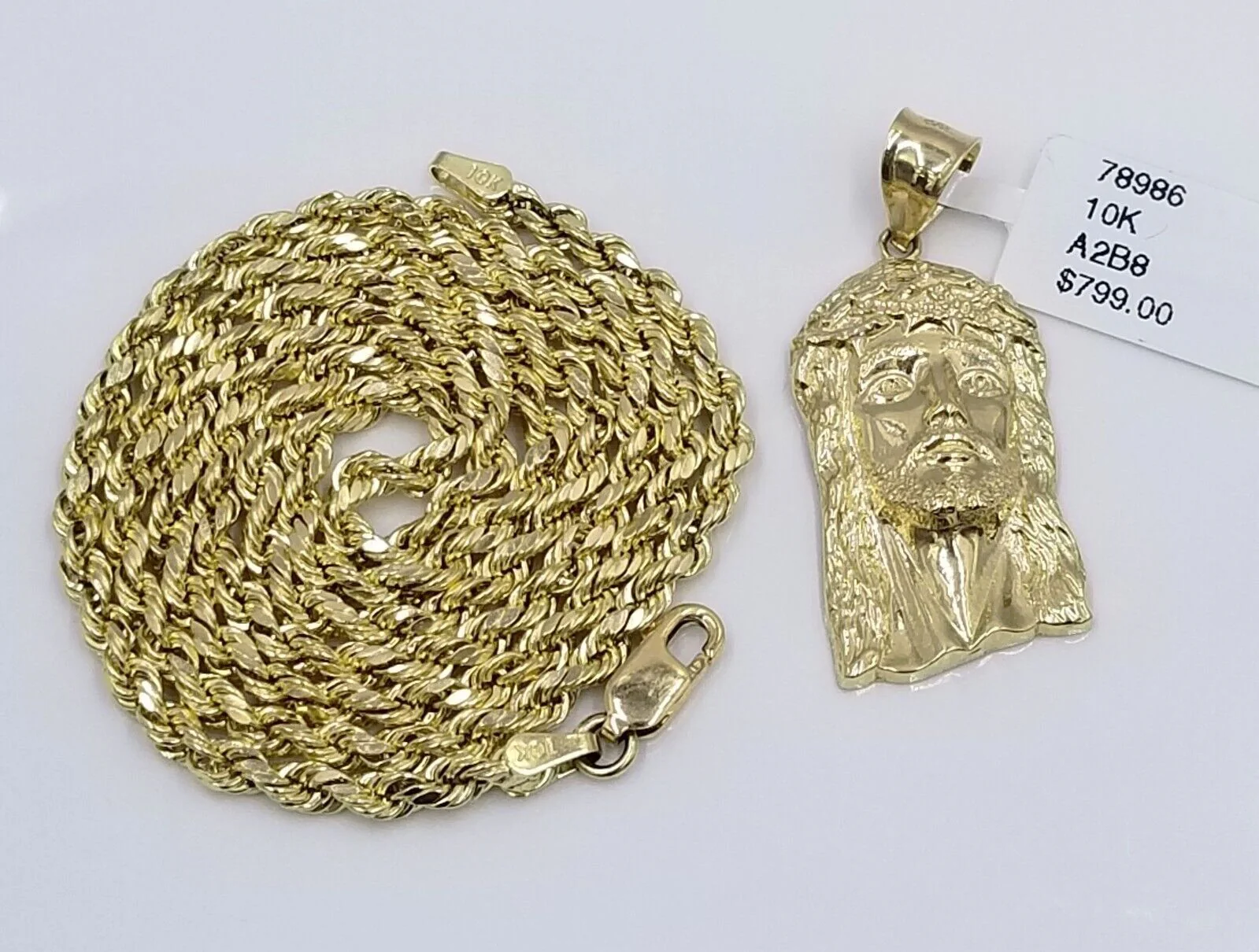 Real 10k Yellow Gold 3mm Rope Chain 18-28 inch Necklace And Jesus Head Pendant - Image 6
