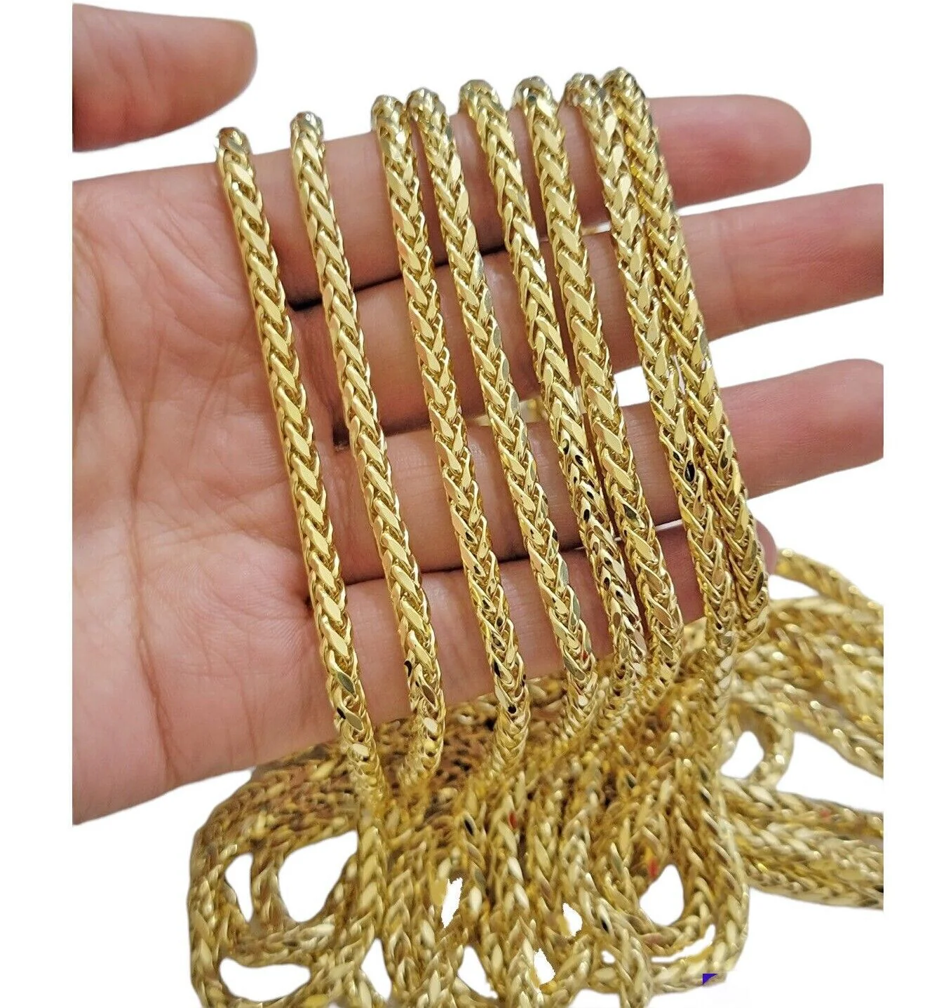 Real 10K Yellow Gold 4mm Wheat Palm Franco Spiga Chain Necklace 16"- 30" Hollow - Image 5