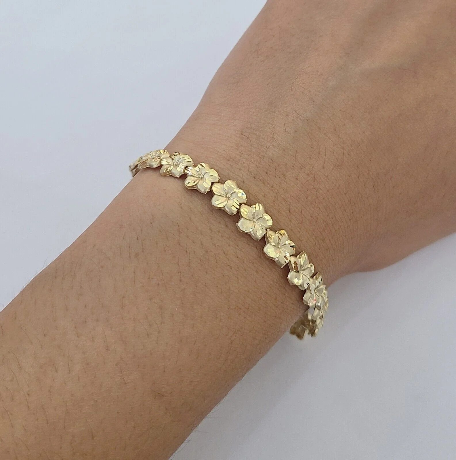 Real 10K Yellow Gold 8mm Flower Bracelet  7.5" Inch 10kt Gold - Image 3
