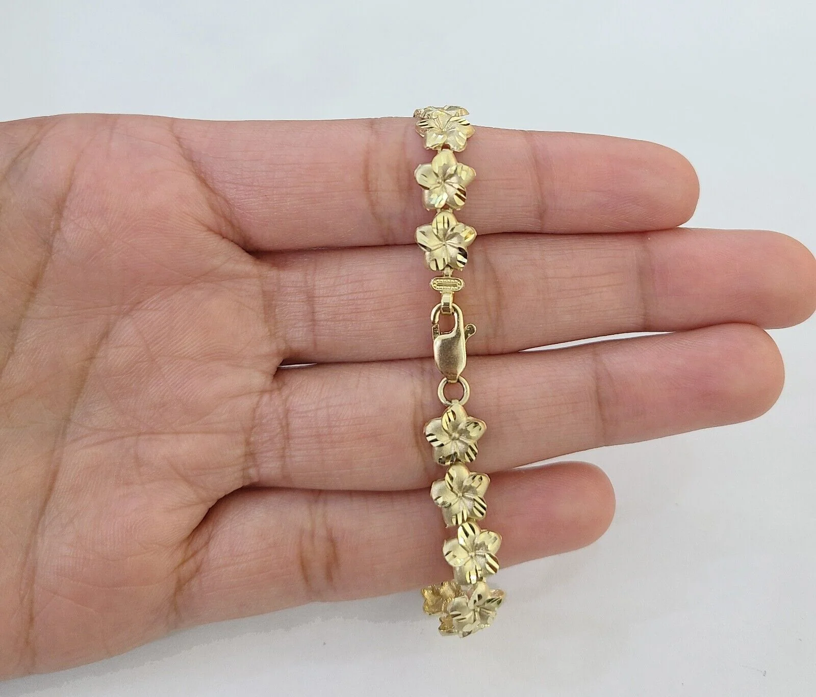 Real 10K Yellow Gold 8mm Flower Bracelet  7.5" Inch 10kt Gold - Image 7