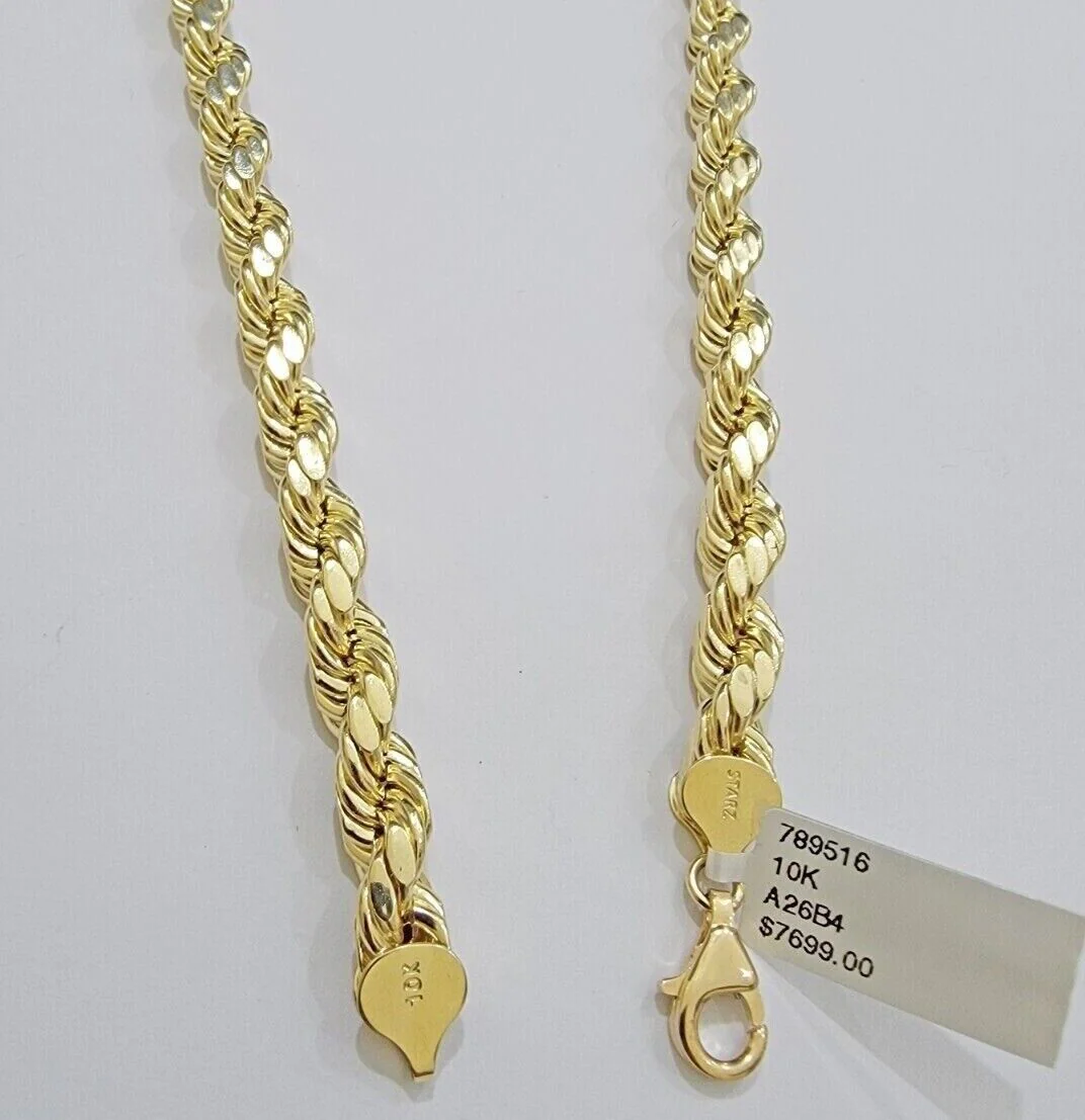 Real 10k Yellow Gold 8mm Rope Chain Necklace 18 in- 30 Inch Diamond Cuts 10kt - Image 5