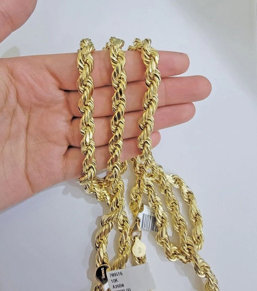 Real 10k Yellow Gold 8mm Rope Chain Necklace 18 in- 30 Inch Diamond Cuts 10kt - Image 7