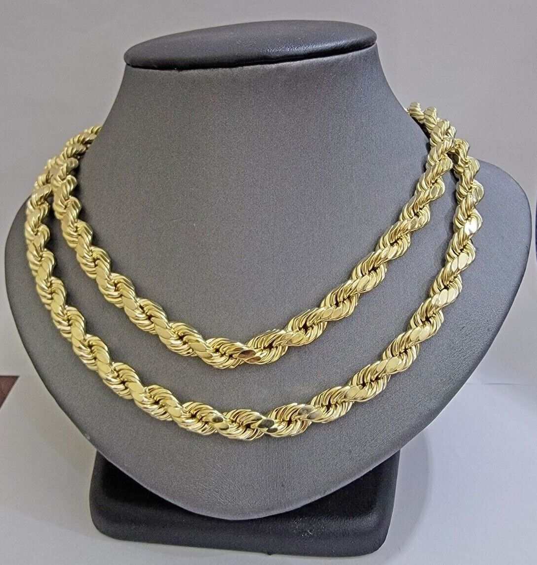 Real 10k Yellow Gold 8mm Rope Chain Necklace 18 in- 30 Inch Diamond Cuts 10kt - Image 8