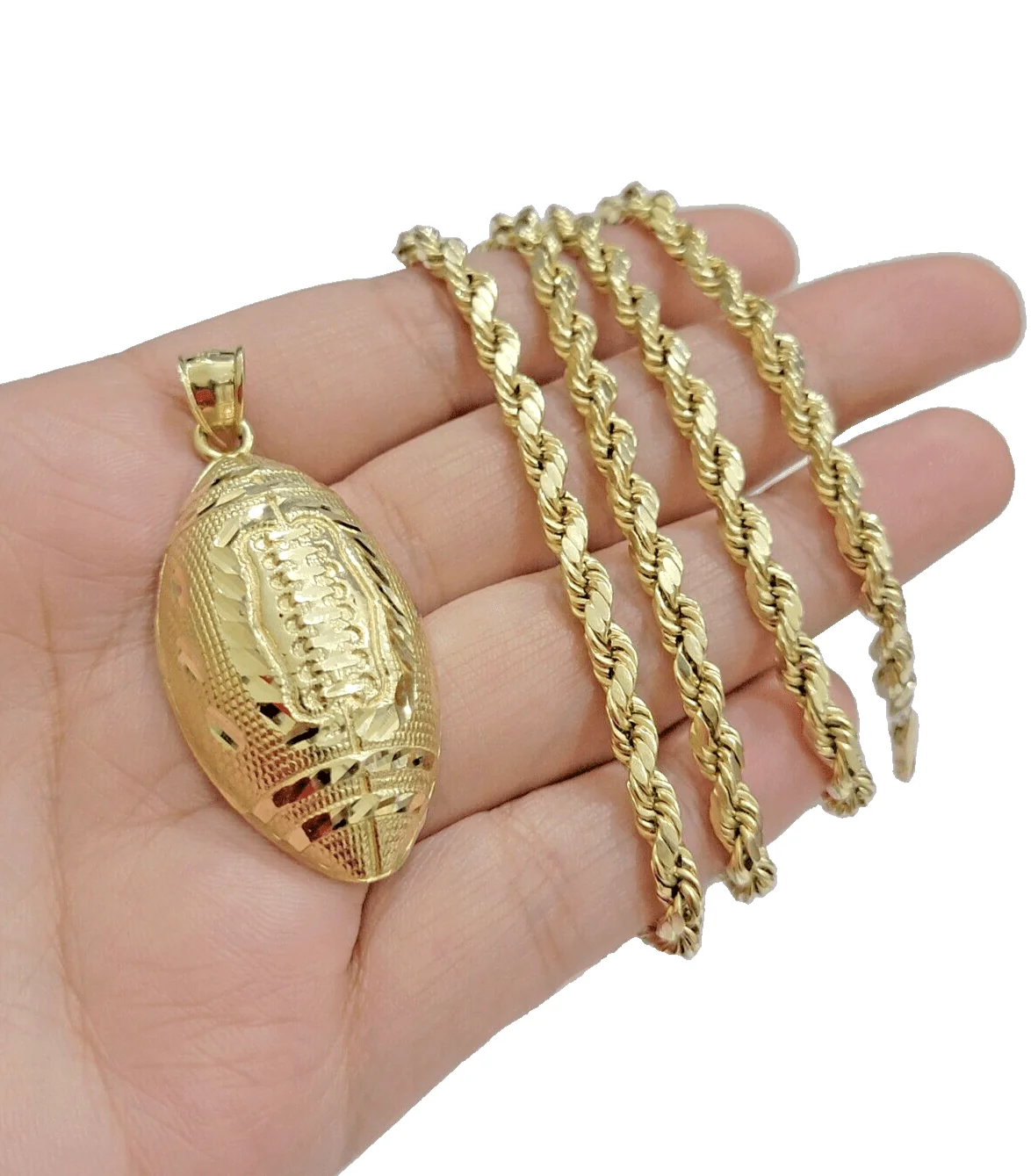 Real 10k Yellow Gold American Football Charm 2" Inch Pendant 10kt For Chain - Image 6