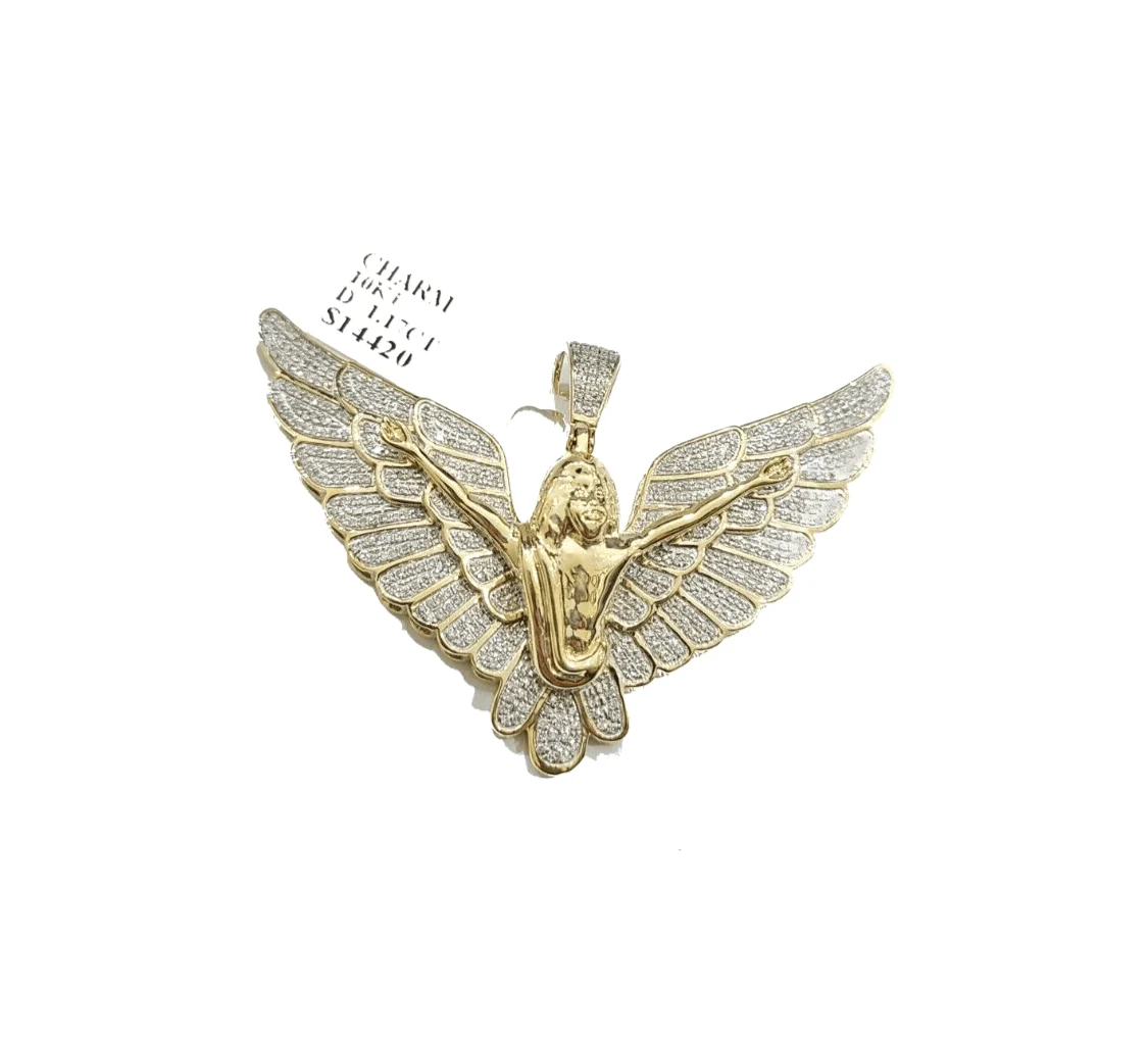 Real 10k Yellow Gold Angel Wing Diamond 1.17CT Charm Pendant 10kt for Chain - Image 3