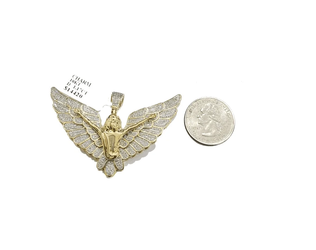 Real 10k Yellow Gold Angel Wing Diamond 1.17CT Charm Pendant 10kt for Chain - Image 5