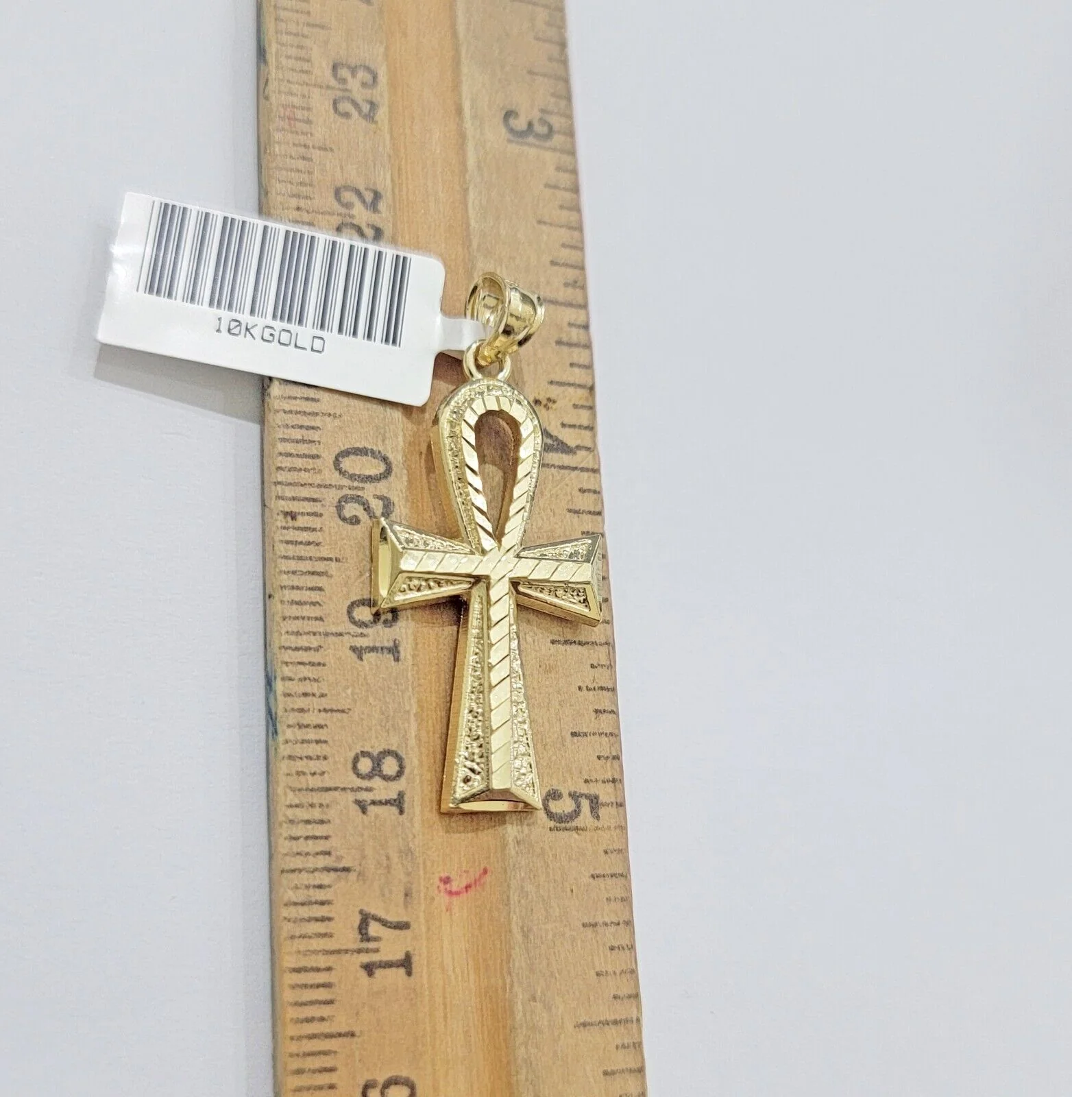 Real 10k Yellow Gold Ankh charm pendant 1.5" Diamond Cuts Cross Charm for Chain - Image 3