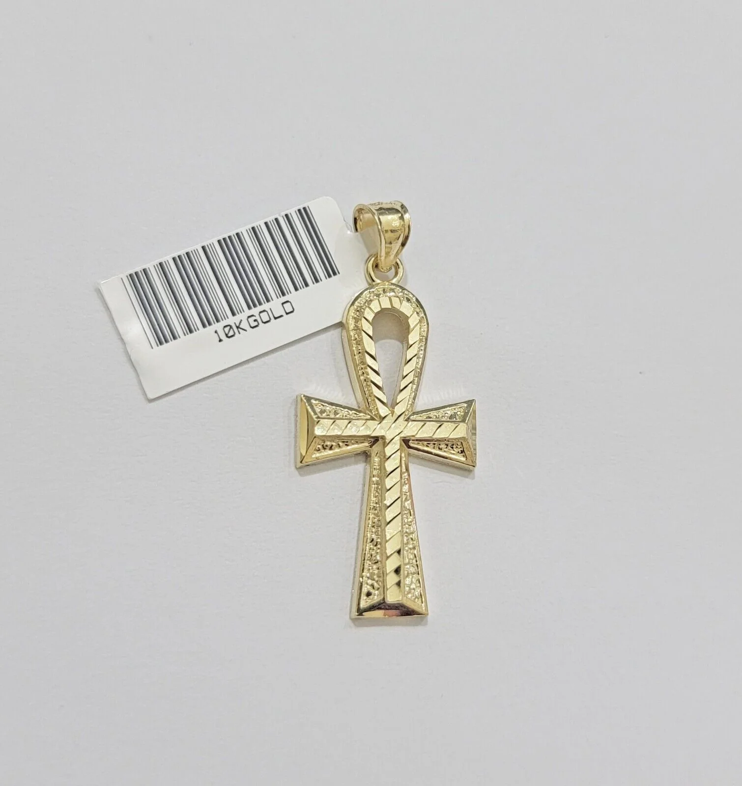 Real 10k Yellow Gold Ankh charm pendant 1.5" Diamond Cuts Cross Charm for Chain - Image 6