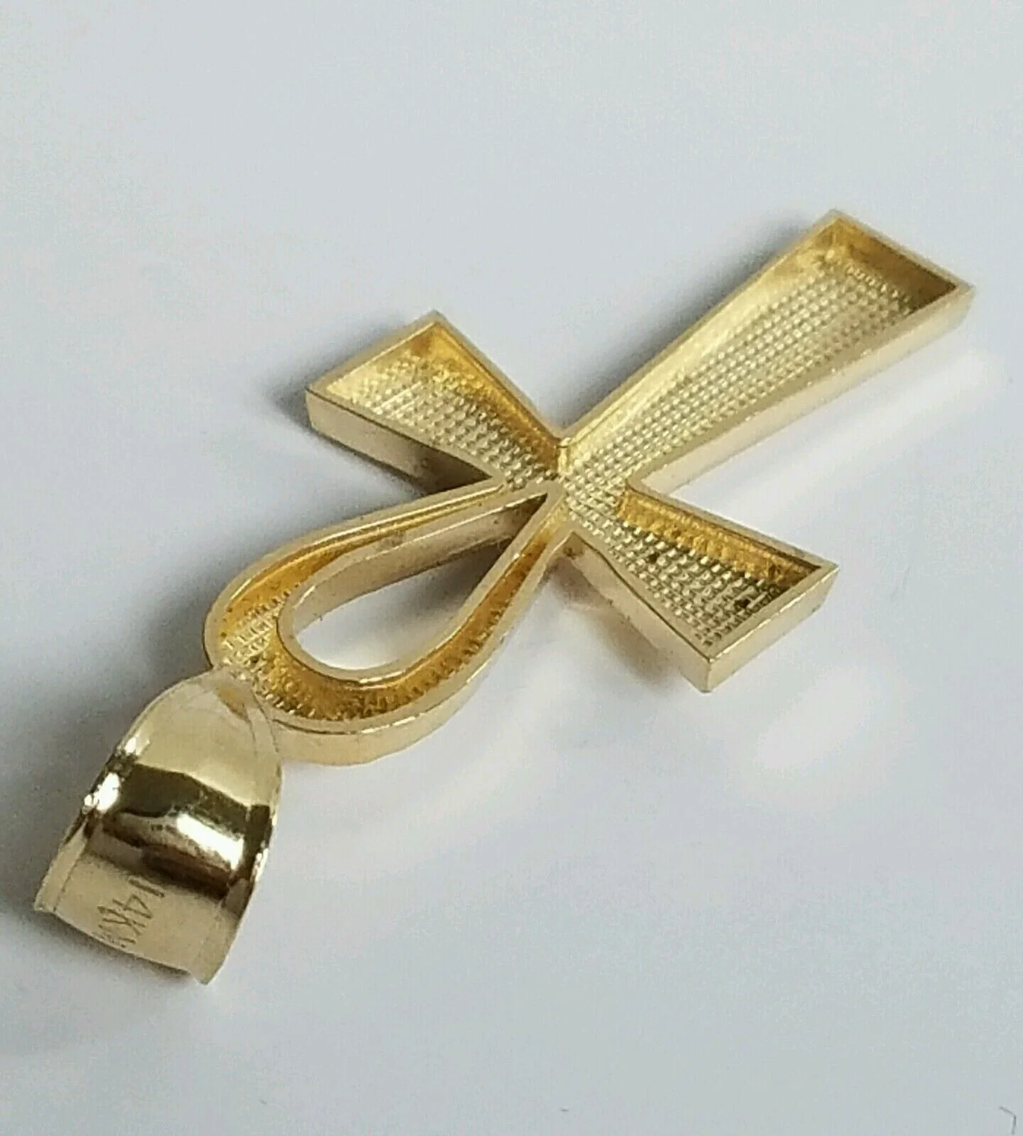 Real 10k Yellow Gold Ankh charm pendant 1.5" Diamond Cuts Cross Charm for Chain - Image 7