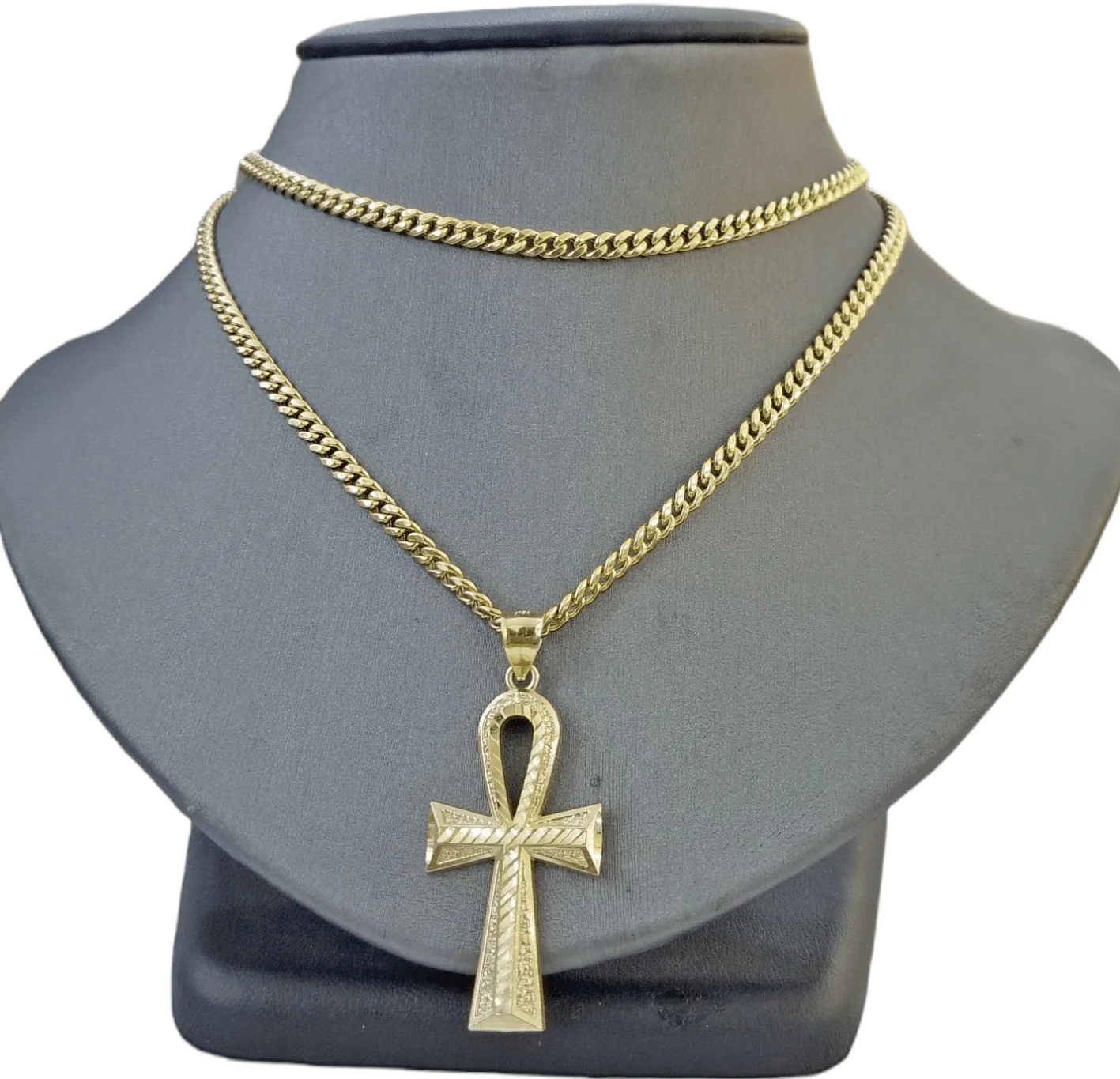 Real 10k Yellow Gold Ankh charm pendant 2.2 Inches Diamond Cuts Charm for Chains - Image 3