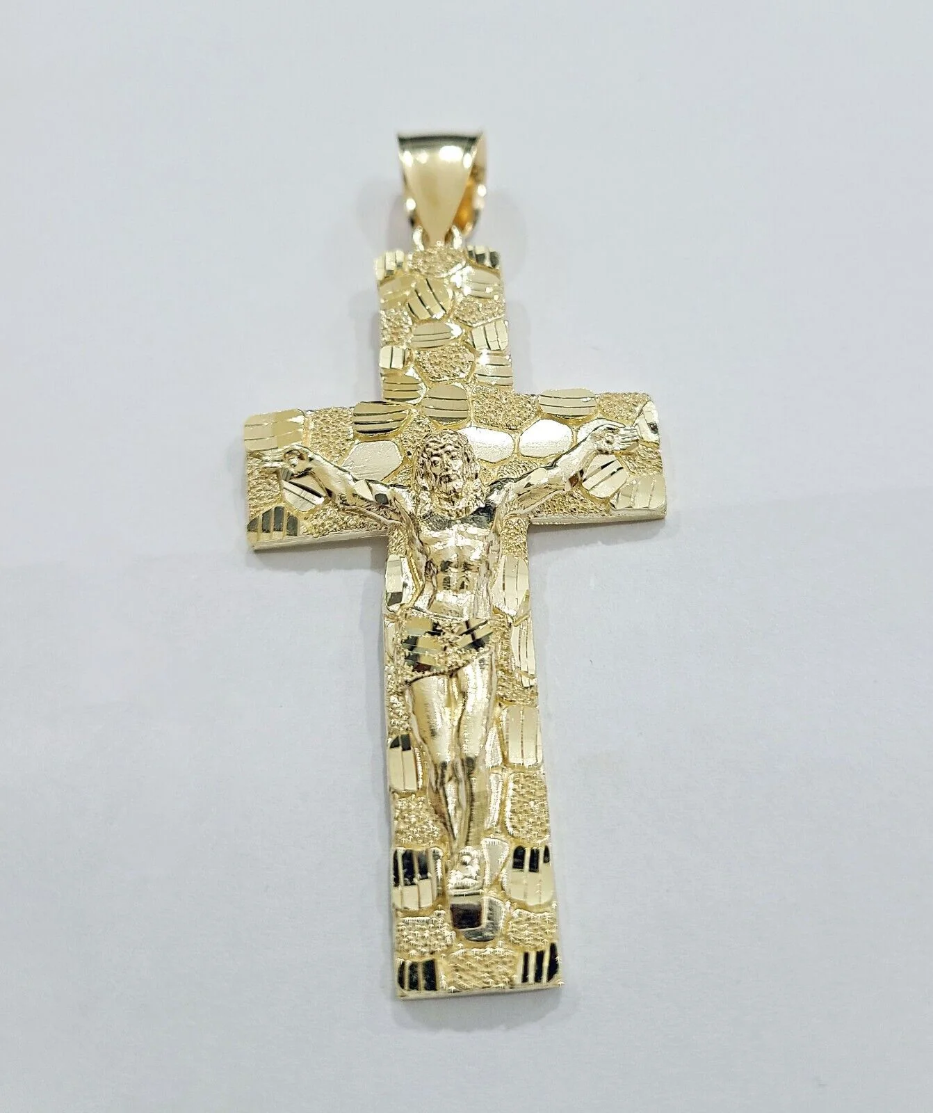 Real 10k Yellow Gold Box Byzantine Chain 24'' Necklace JesusCross Charm pendant - Image 6