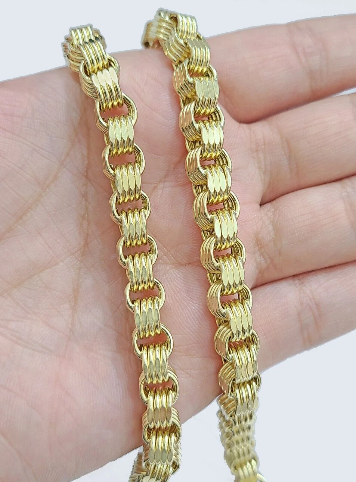 Real 10k Yellow Gold Box Byzantine Chain 7mm 22" inch Unisex 10kt Necklace Men's - Image 2