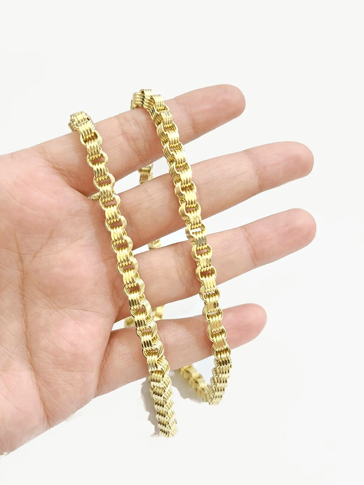 Real 10k Yellow Gold Box Byzantine Necklace 5mm 22" inch Unisex 10kt Chain - Image 3