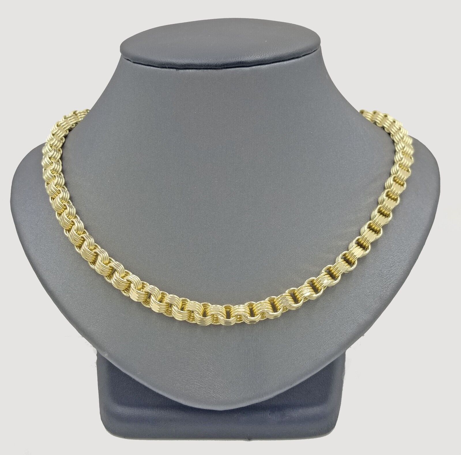 Real 10k Yellow Gold Box Byzantine Necklace 6.5mm 24" inch For Men 10kt Chain