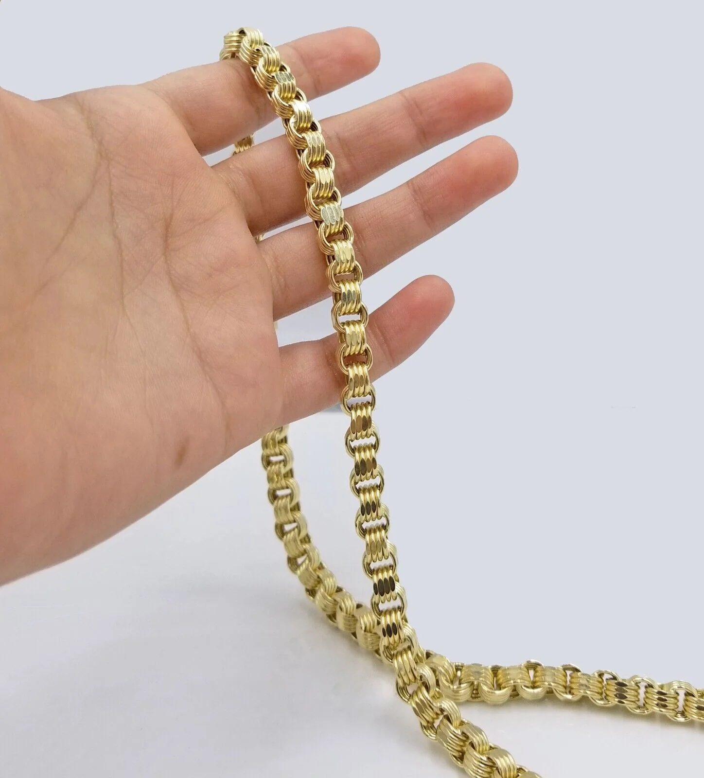 Real 10k Yellow Gold Box Byzantine Necklace 6mm 24" inch For Men 10kt Chain - Image 4
