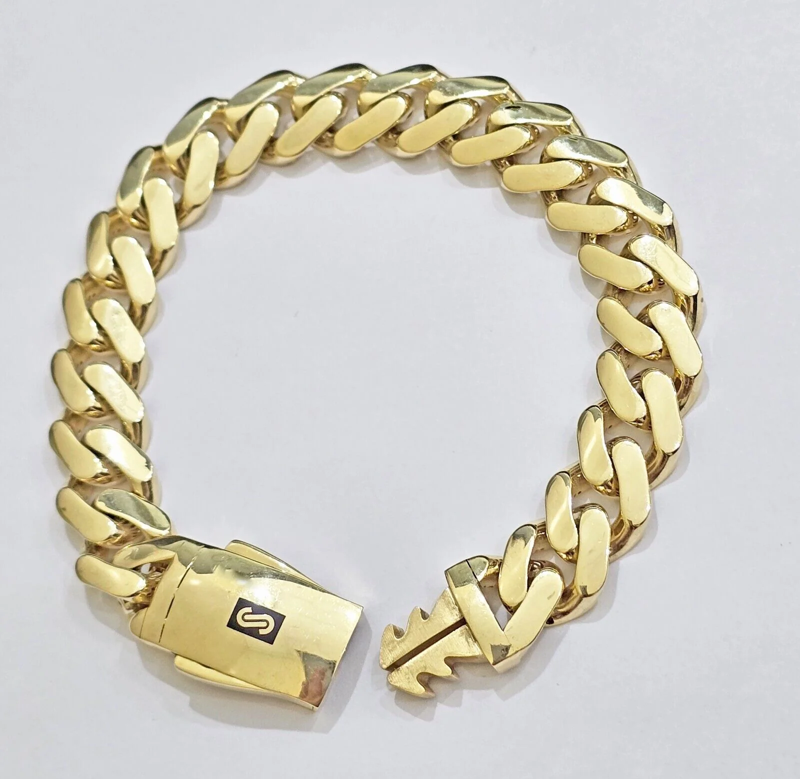 Real 10k Yellow Gold Bracelet 13mm 7.5 Inch Royal Monaco Cuban Link Men Box Lock - Image 2