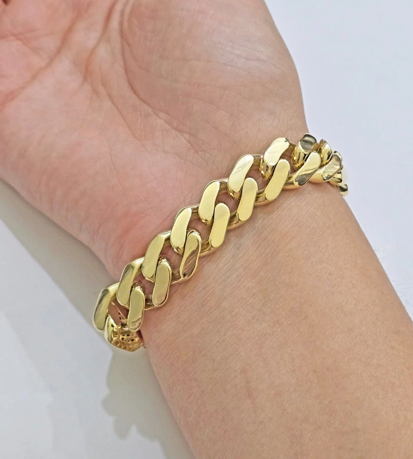 Real 10k Yellow Gold Bracelet 13mm 9 Inch Royal Monaco Cuban Link Mens Box Clasp - Image 3