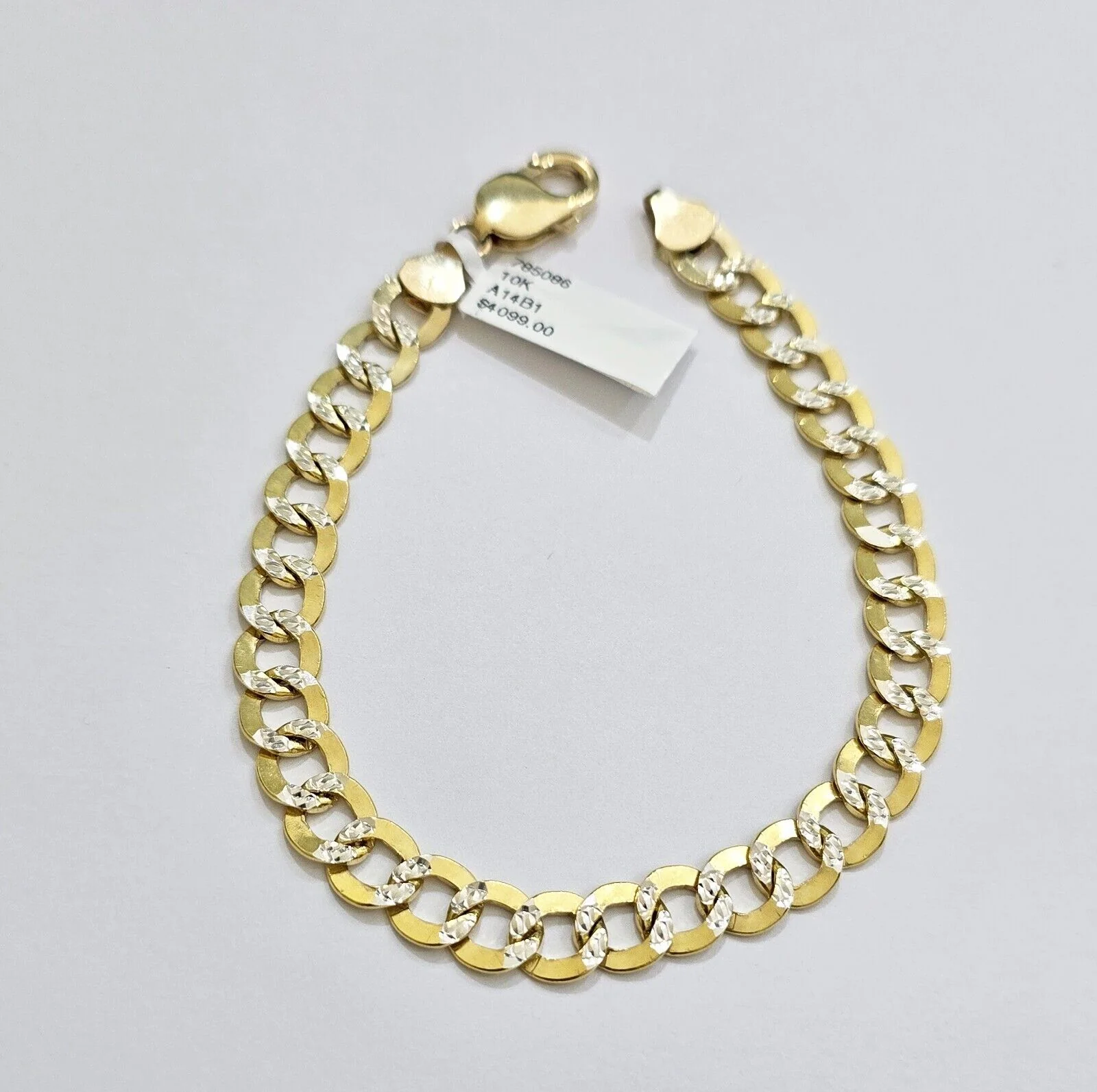 Real 10k Yellow Gold Bracelet Cuban Curb link 7mm 8 Inch Two-tone Cuts SOLID 10k - Image 2