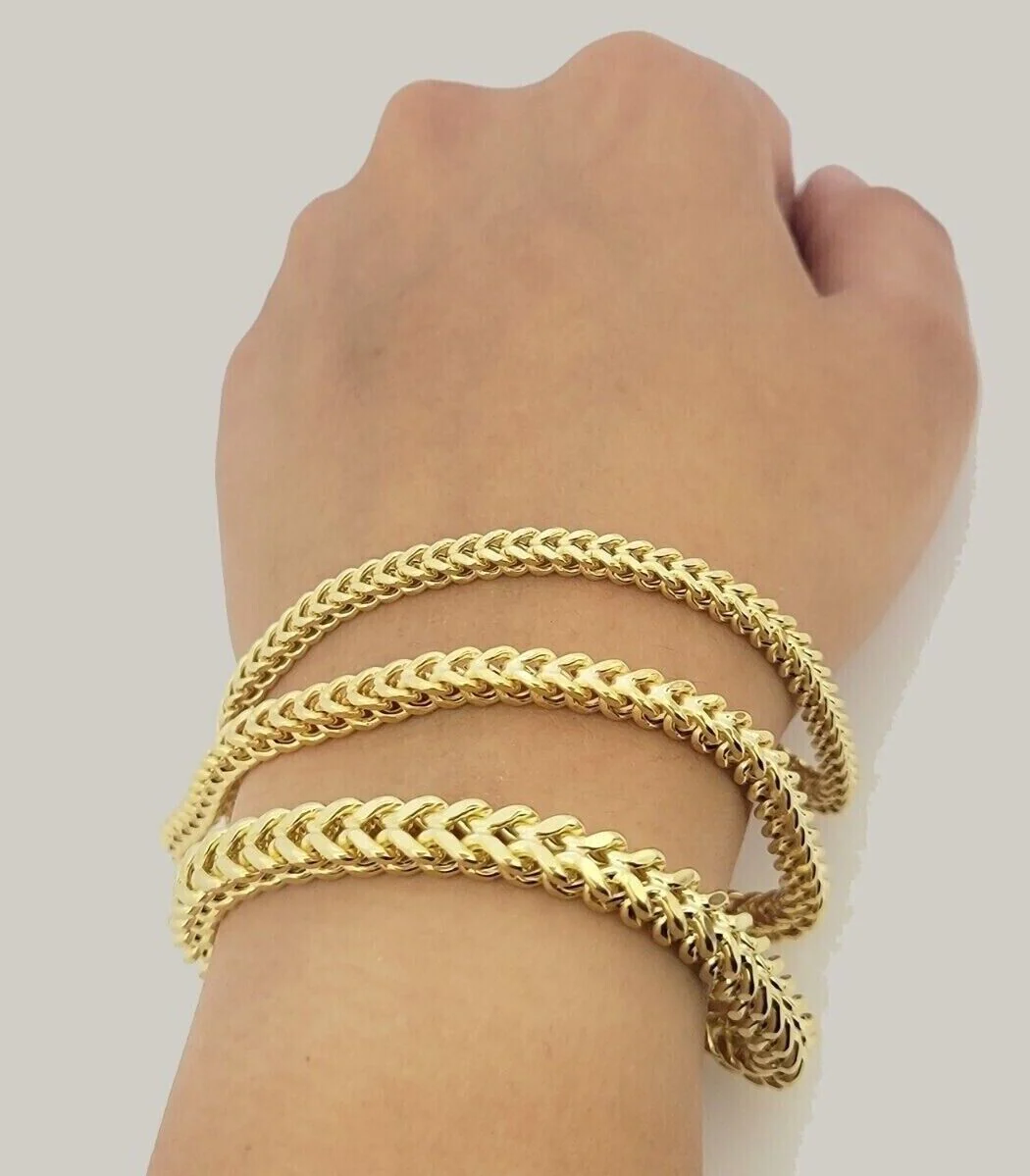 Real 10k Yellow Gold Bracelet Franco 8 Inch 4mm 5mm 6mm 10kt Mens BRAND NEW