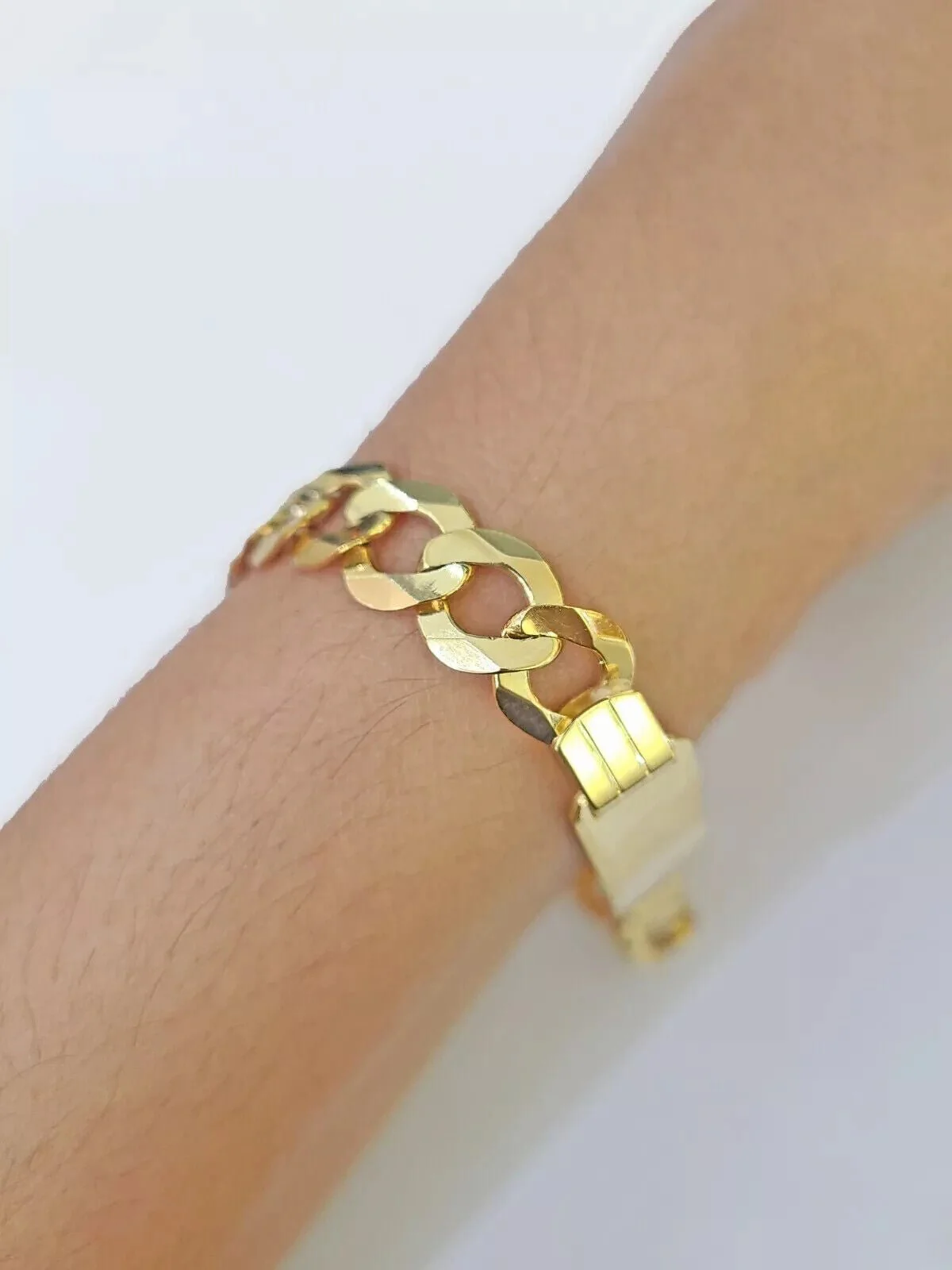 Real 10k Yellow Gold Bracelet Mens Cuban curb Link ID Name Plate Solid 13mm 9" - Image 2