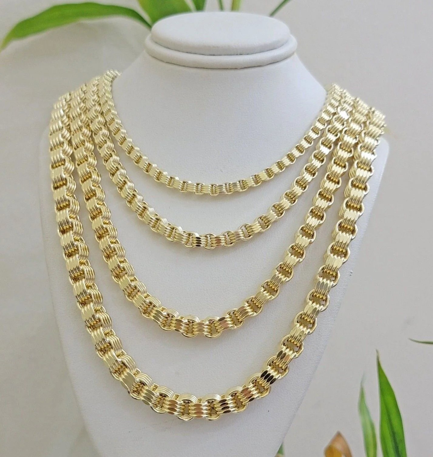 Real 10k Yellow Gold Byzantine Chain Necklace 20 inch - 30" Men 4mm 5mm 6mm 7mm - Image 2