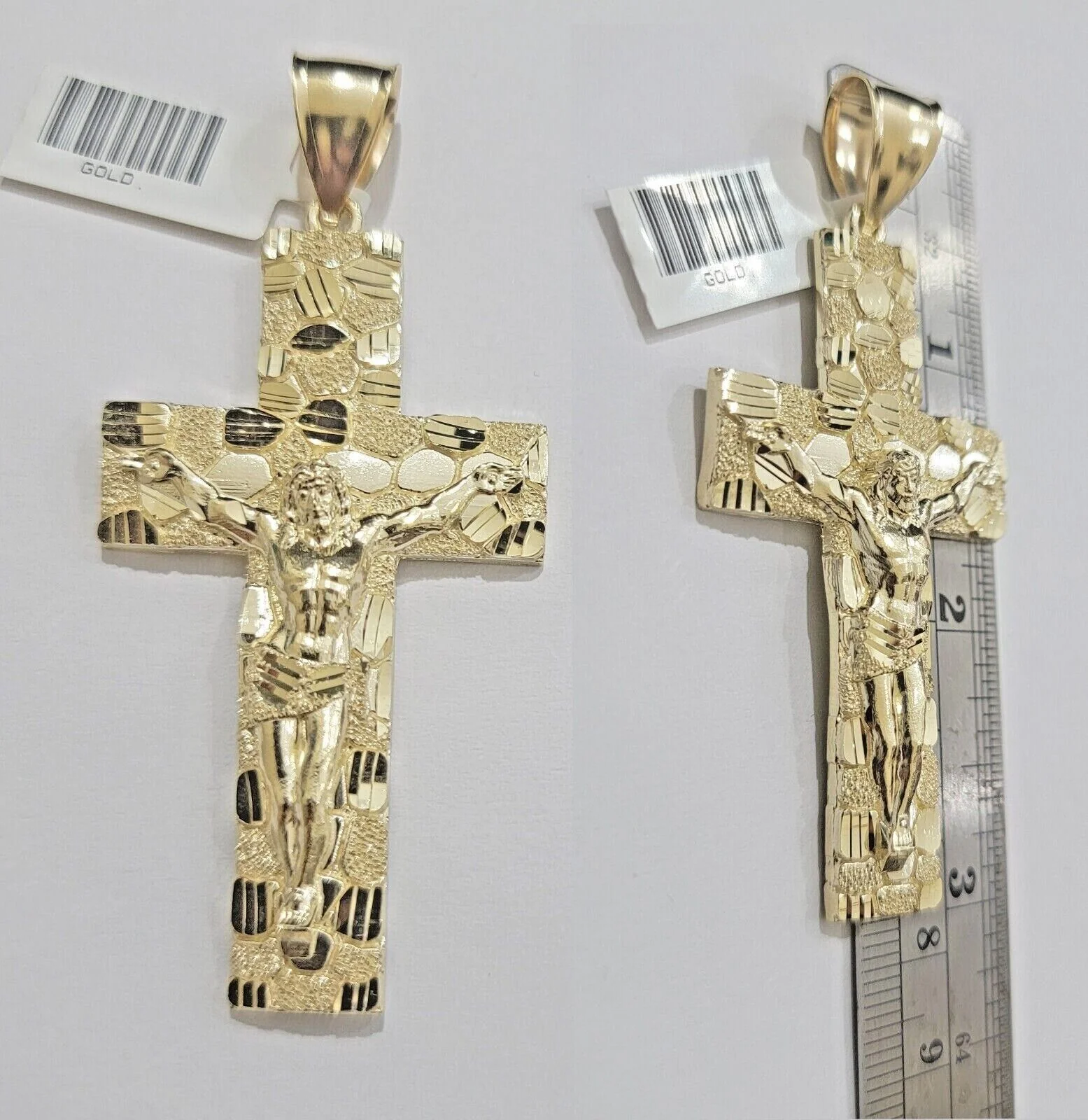 Real 10k Yellow Gold  Byzantine Chain Nugget Cross Charm Pendant Necklace SETS - Image 7