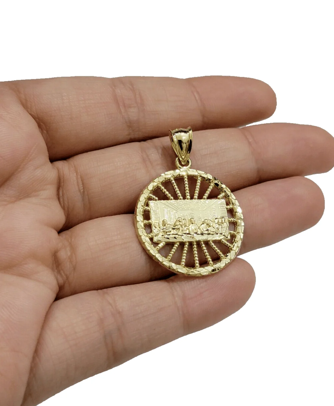 Real 10k Yellow Gold chain Charm Last supper Pendant set Miami Cuban 4mm 22 Inch - Image 10