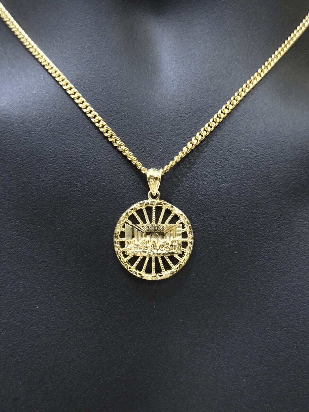 Real 10k Yellow Gold chain Charm Last supper Pendant set Miami Cuban 4mm 22 Inch - Image 11